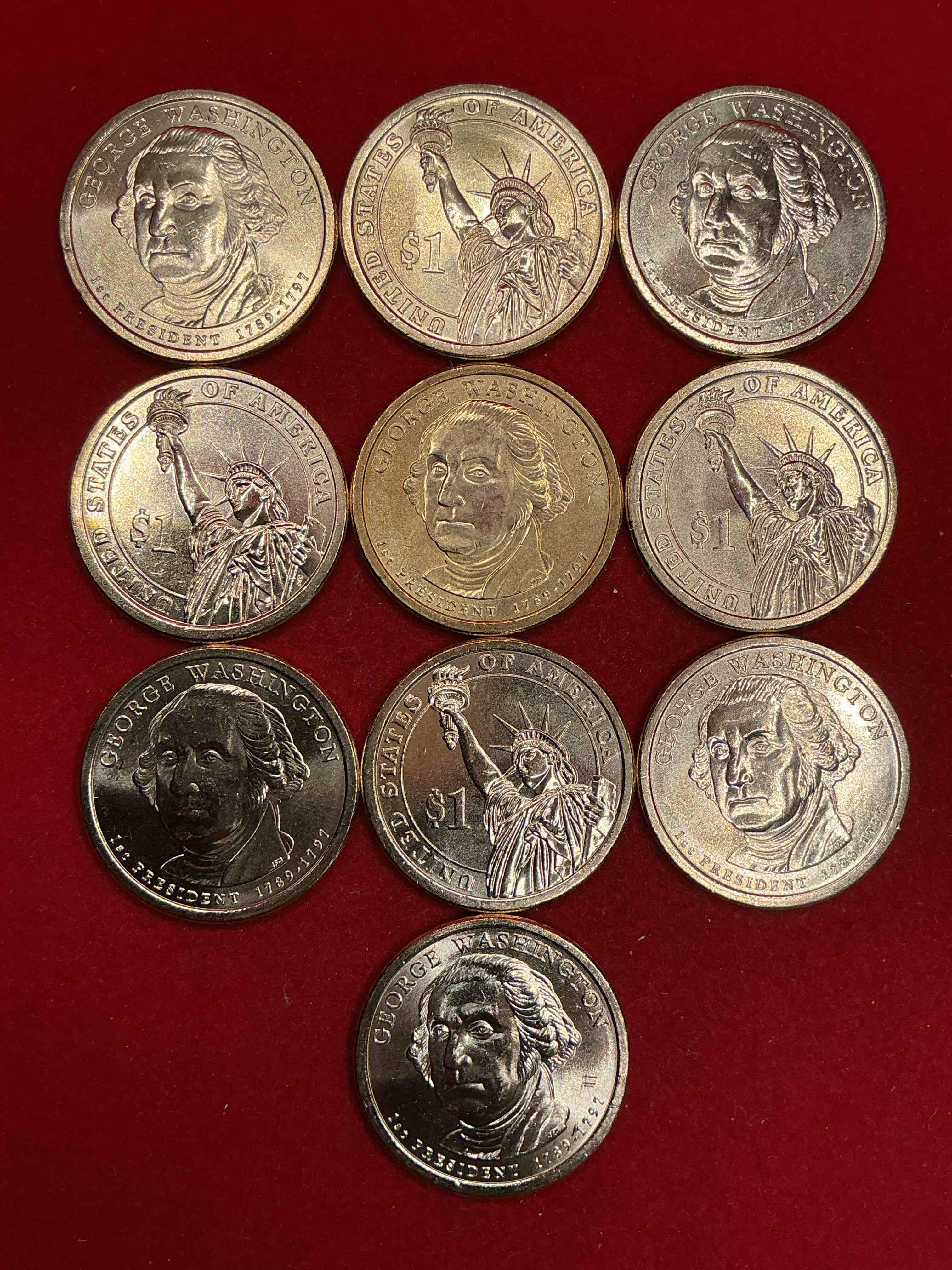 Condition photo showing New/Like New for george washington one dollar coins! uncirculated coin! these coins are in mint condition, and some of the most collectible coins out there! rare, uncirculated, one dollar coins featuring george washington!