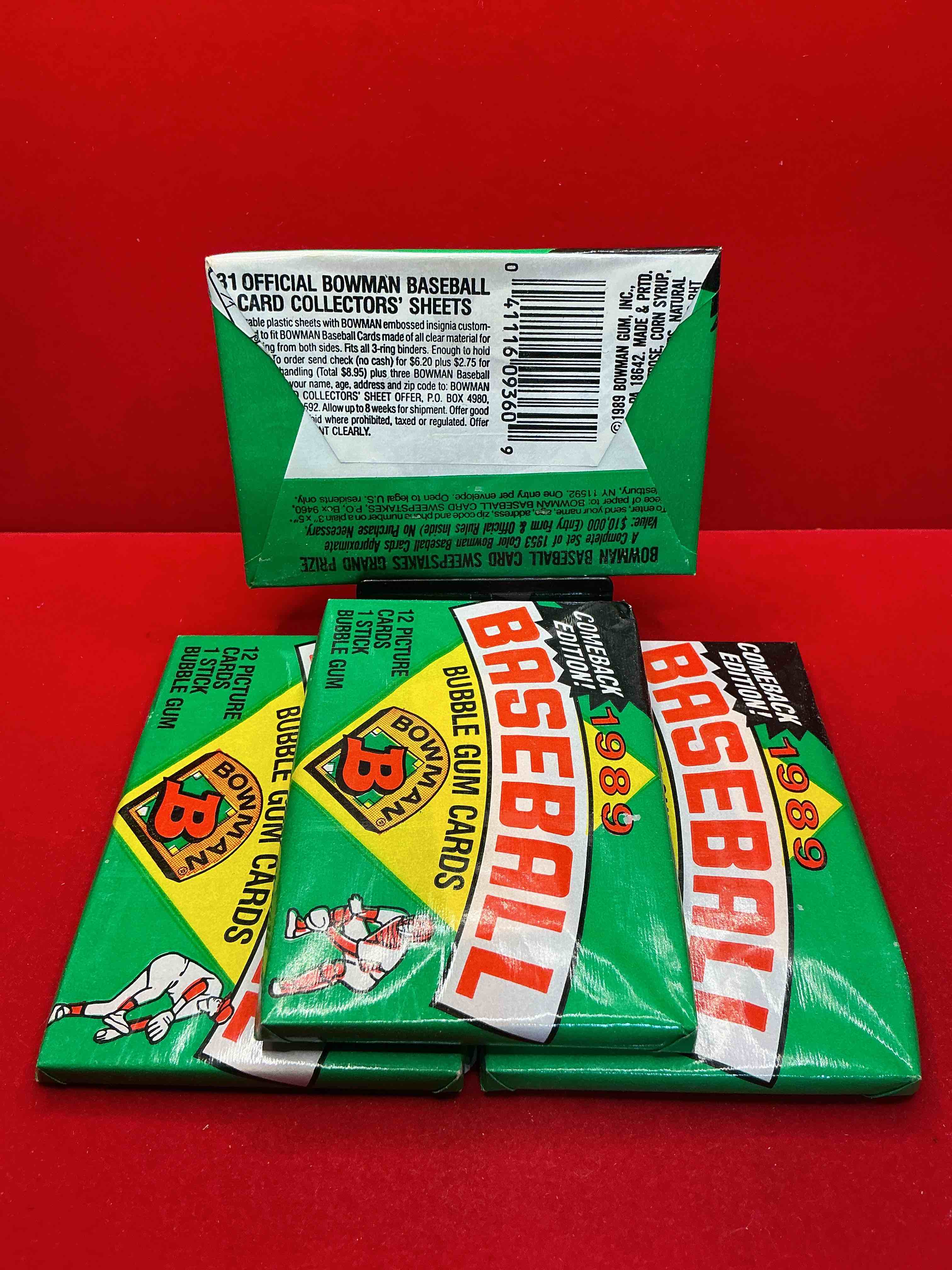 Condition photo showing New/Like New for 1989 bowman comeback edition baseball cards! direct from original box! search for ken griffey jr. rookie card & valuable bo jackson & nolan ryan cards!