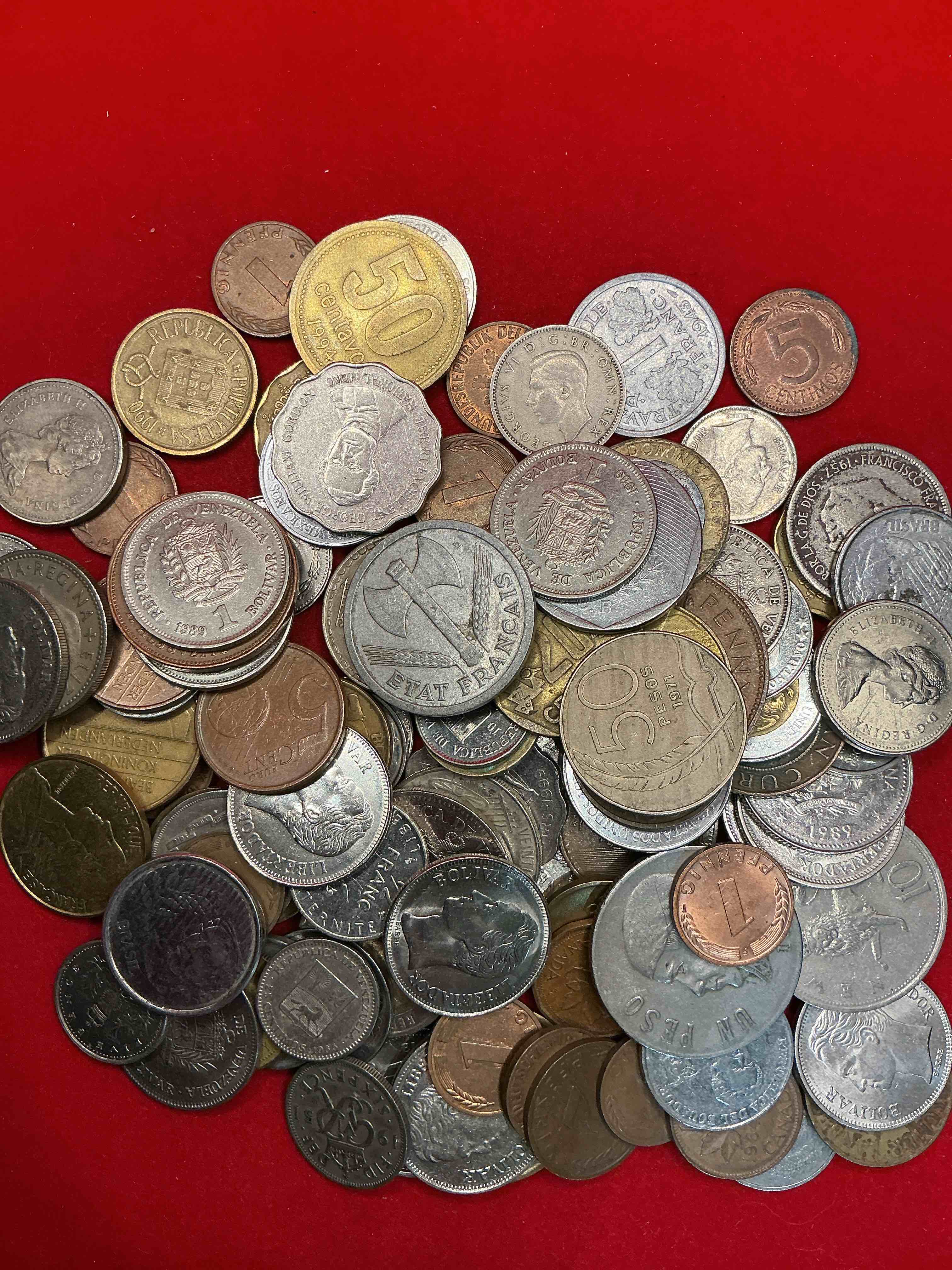 Condition photo showing Good Condition for world coins, antique & vintage! each lot is unique! many different years, countries, sizes & exotic places. this cool collection of antique coins from around the world is loads of fun! have fun identifying each coin & country as a great educational tool! a great investment too!