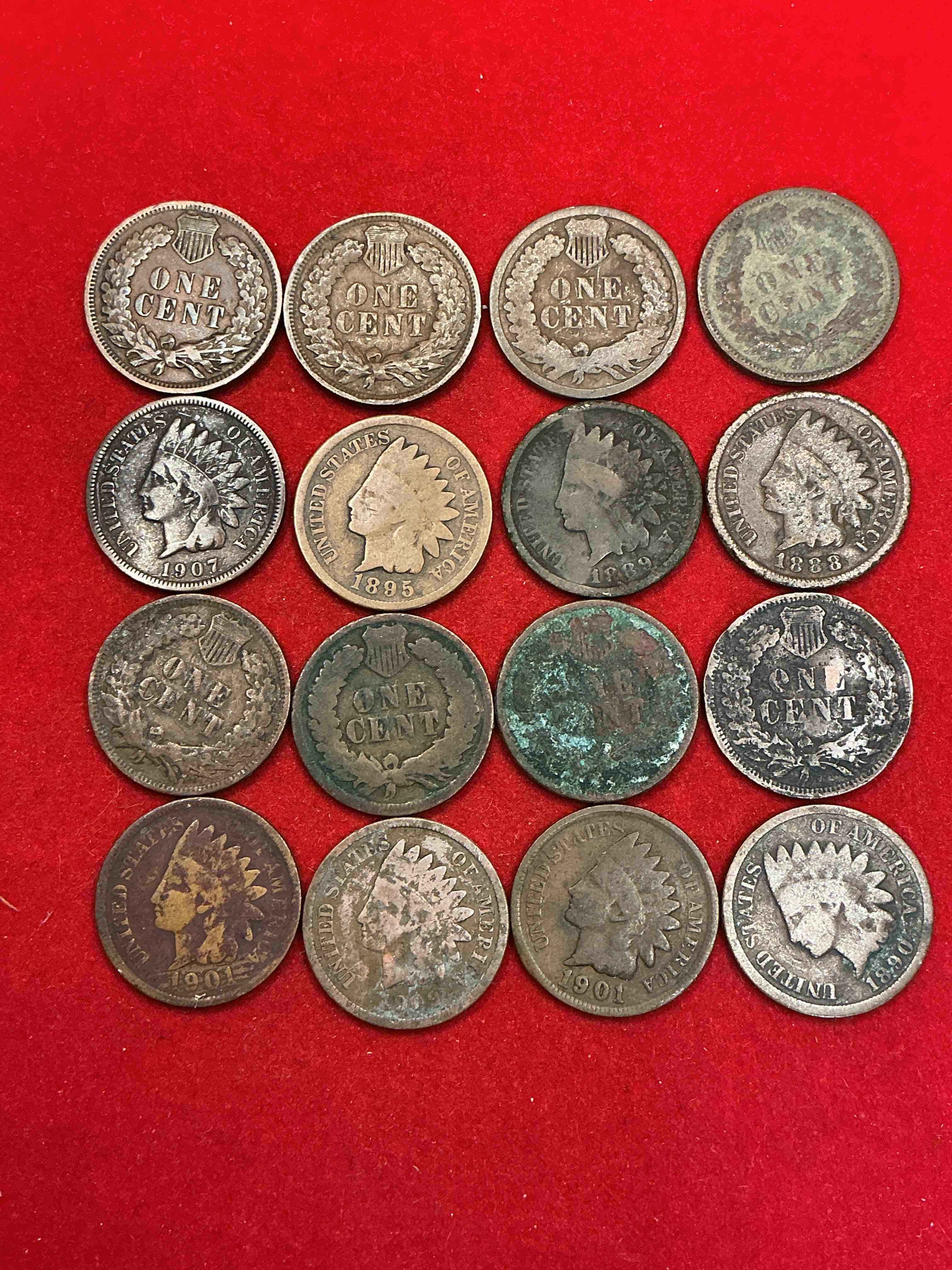 Condition photo showing Good Condition for indian head pennies! these gorgeous u.s. pennies were minted from 1859-1909 & have become serious collector items! the "indian head" design is actually a representation of lady liberty wearing an indian headdress. here are beautiful, well-kept examples representing many different mint years! great for collecting, investing & learning history, & rare with visible dates!