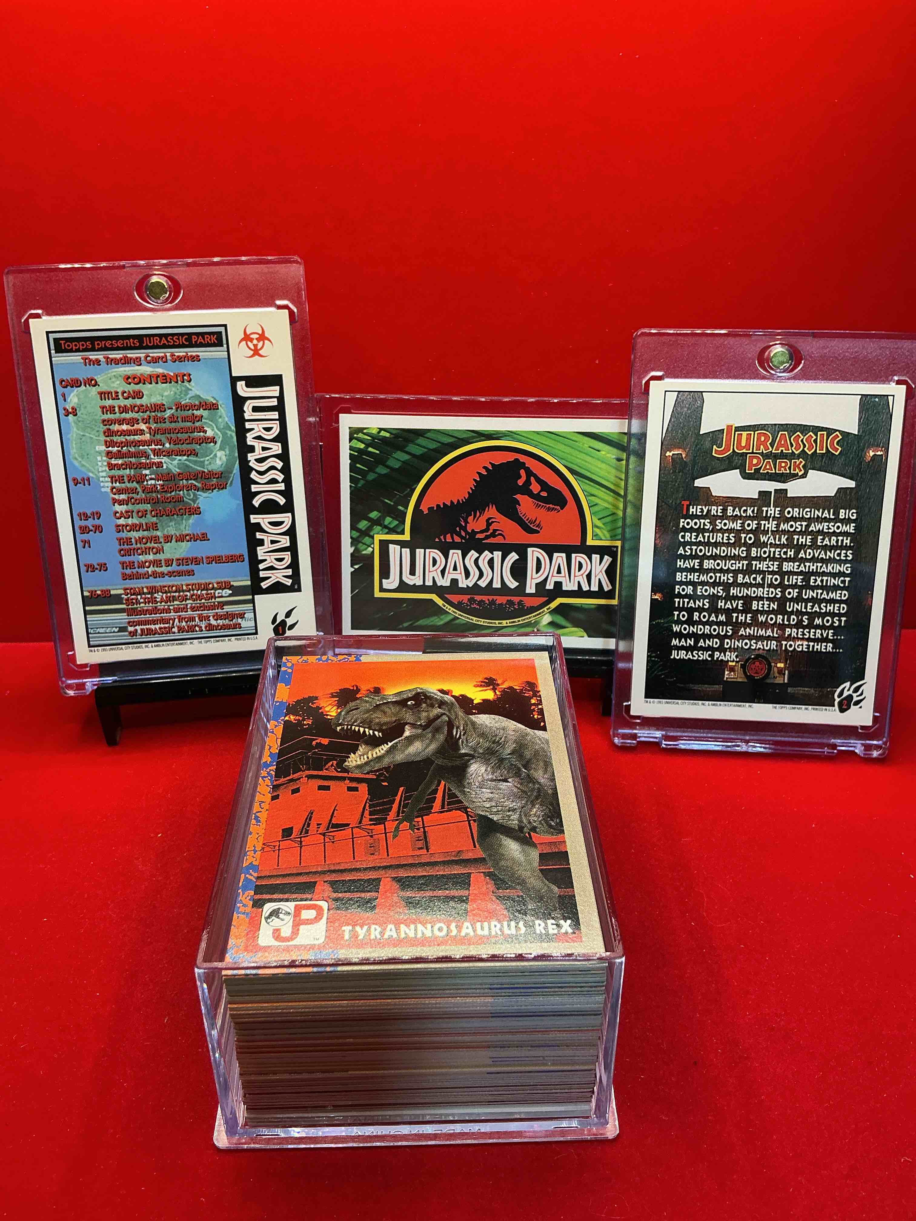 Condition photo showing New/Like New for 1993 dinosaur history! complete, authentic, original jurassic park movie card & sticker set, excellent condition! own a piece of spielberg’s masterpiece! a serious pop culture collector item & very rare & hard to find with all 88 cards & 11 stickers!