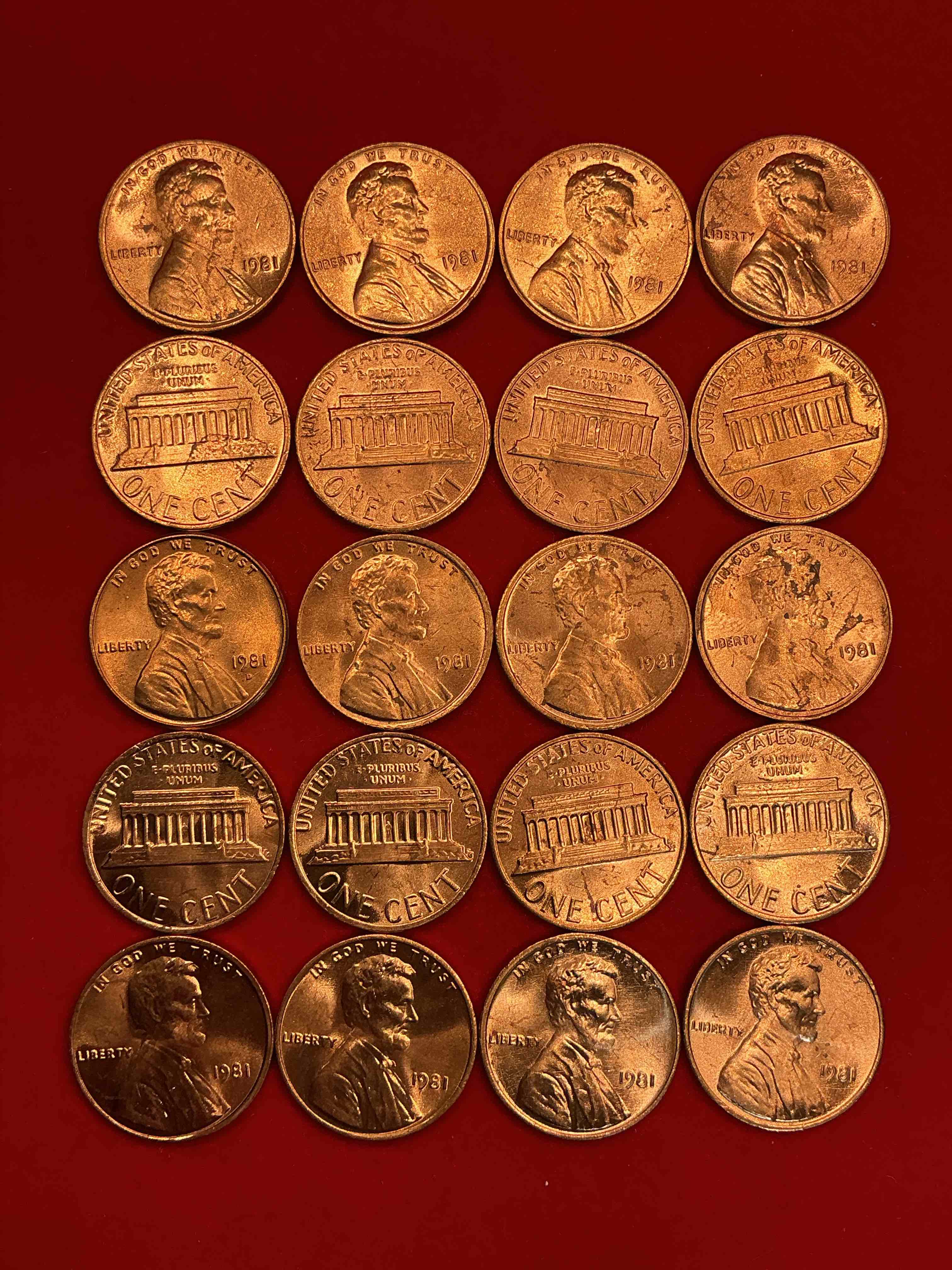 Condition photo showing New/Like New for 1981 uncirculated pennies! a historical year in american history, dawn of the space shuttle! ronald regan inaugurated, launch of mtv! these pennies are a great way to grab a piece of american history!