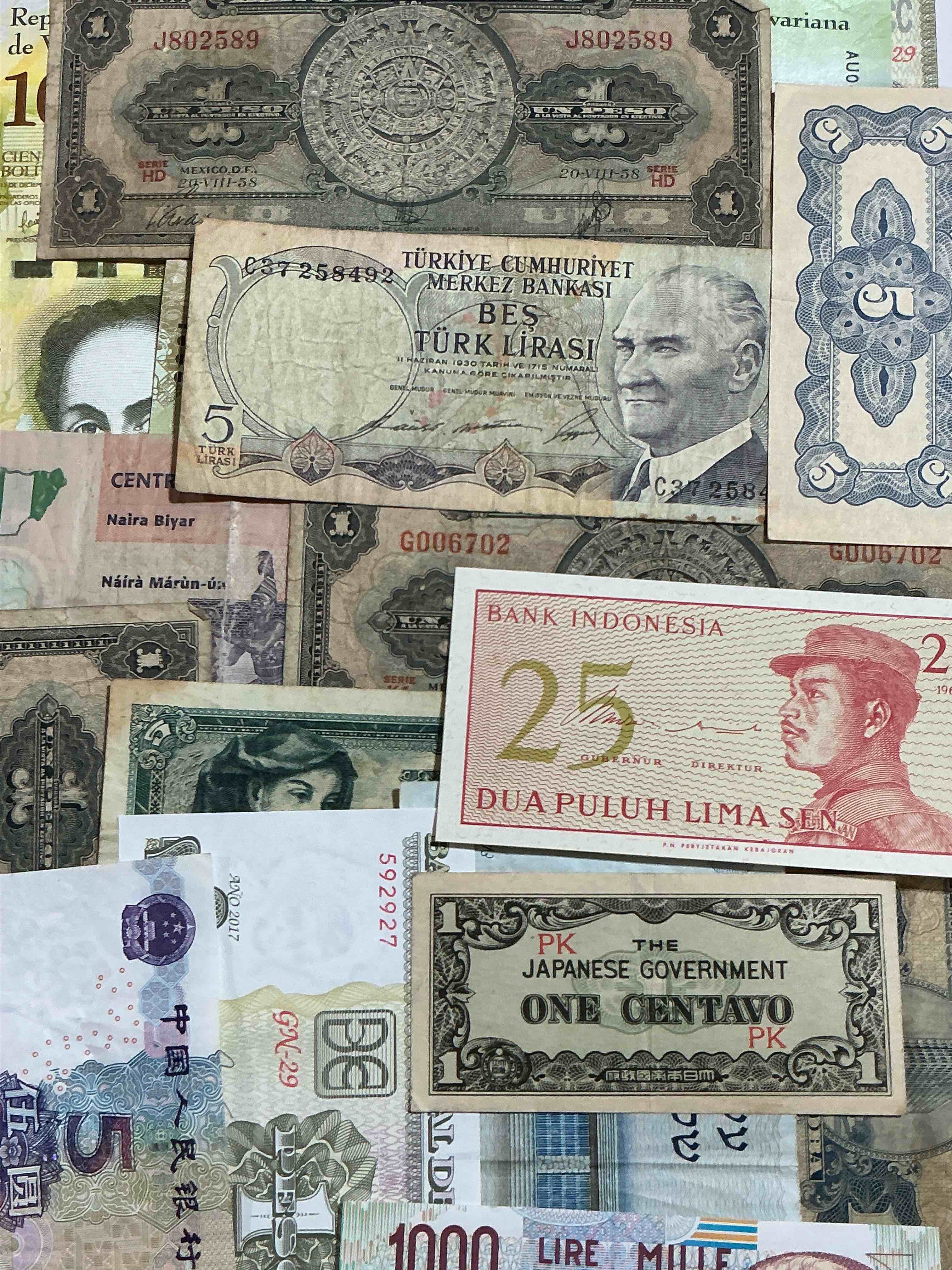 modern & antique paper money! vintage & antique! paper money from across the world- all different shapes & sizes from all kinds of crazy places! own currency from the corners of the world! wow! 