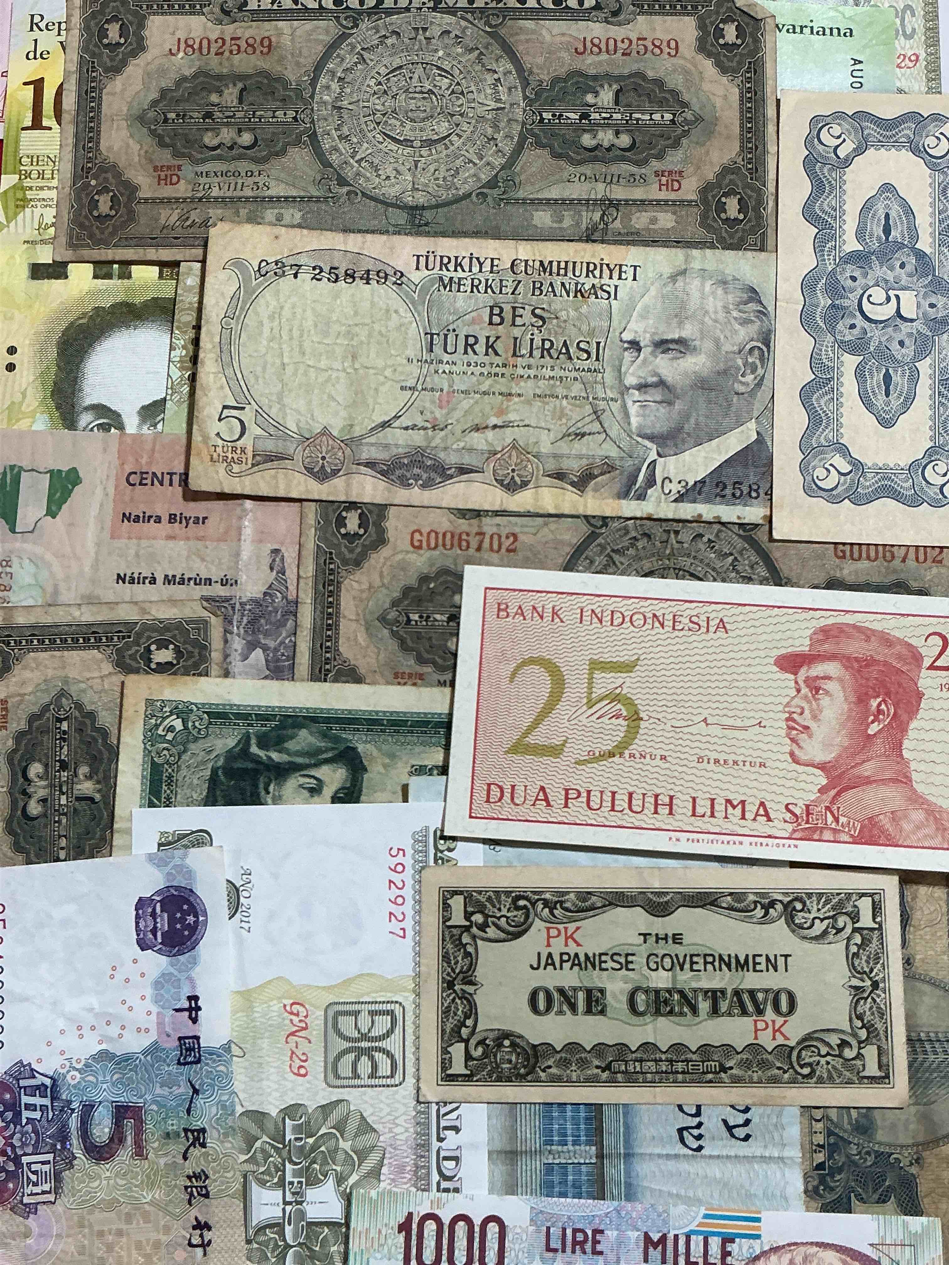 Condition photo showing Good Condition for modern & antique paper money! vintage & antique! paper money from across the world- all different shapes & sizes from all kinds of crazy places! own currency from the corners of the world! wow! 