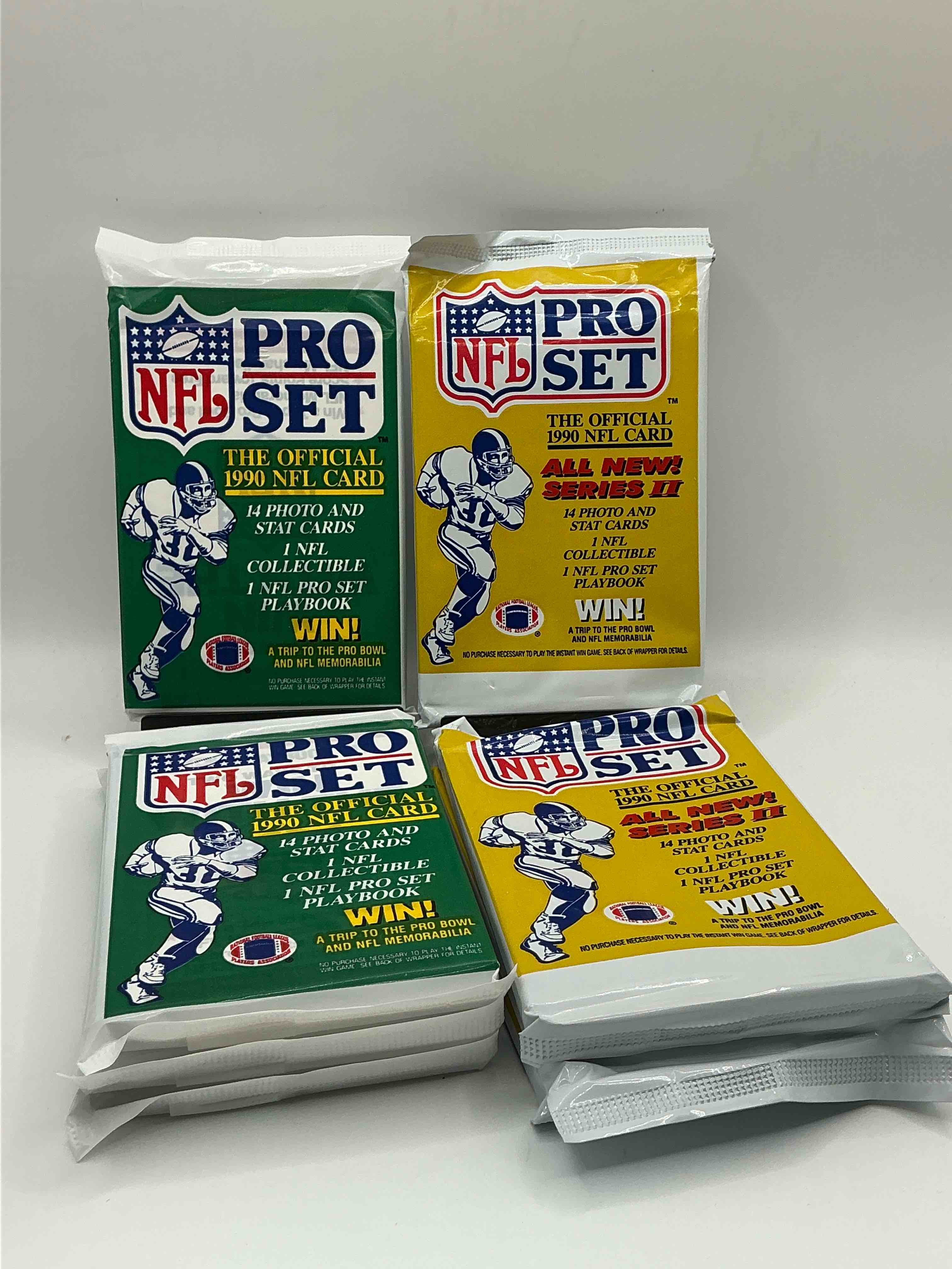 Condition photo showing New/Like New for wow! 1990 pro set football sealed card packs, series i & ii, direct from original retail case!highly sought after by collectors as this year is loaded with high profile cards!search for cards from barry sanders, deion sanders, troy aikman, michael irvin & much more! getting hard to find!