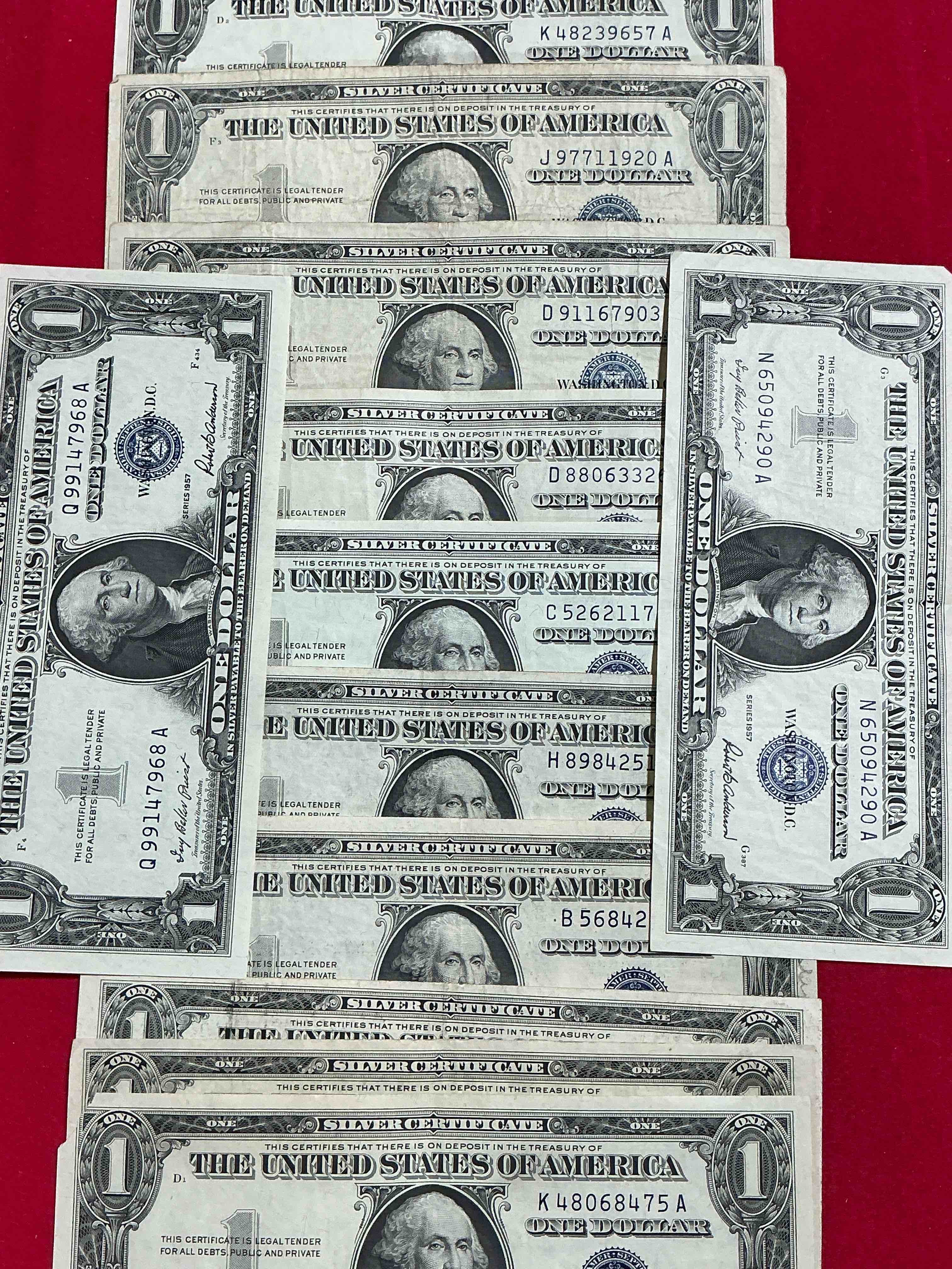 Condition photo showing Good Condition for 1957 & 1935 series silver certificates! did you know that prior to 1964 one dollar u.s. paper money was actually redeemable for silver dollars?! wow how times have changed! silver certificates were produced from 1878 to 1964 & are still considered legal tender at face value. here are gorgeous, circulated 1957 u.s. one dollar silver certificate, with highly collectible "blue seal!* own an awesome piece of history!