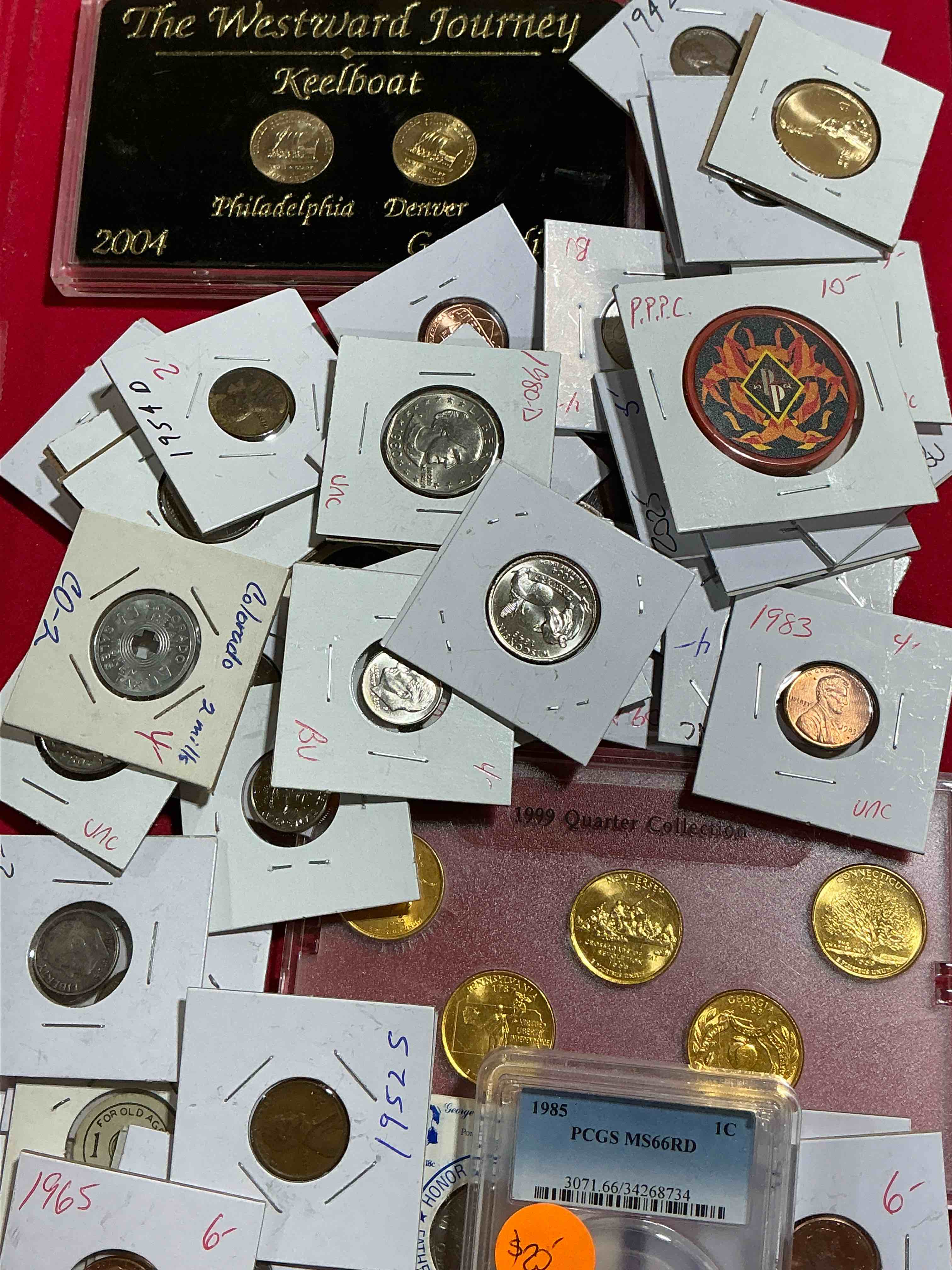 cool coin closeout! wow! awesome u.s. coins & more, antique, vintage & modern galore!  many uncirculated!  check out this incredible closeout collection of incredibly cool coins & rare items spanning decades! bid is per coin/item & all coins encased for protection! a true smorgasbord collector's dream! each collection is unique and includes items such as rare antique coins, rare date coins, coin sets, modern uncirculated coins, wooden tokens, cool medallions & more! disregard original price marks on pieces, this is a true auction closeout! an incredible opportunity for re-sellers & collectors!