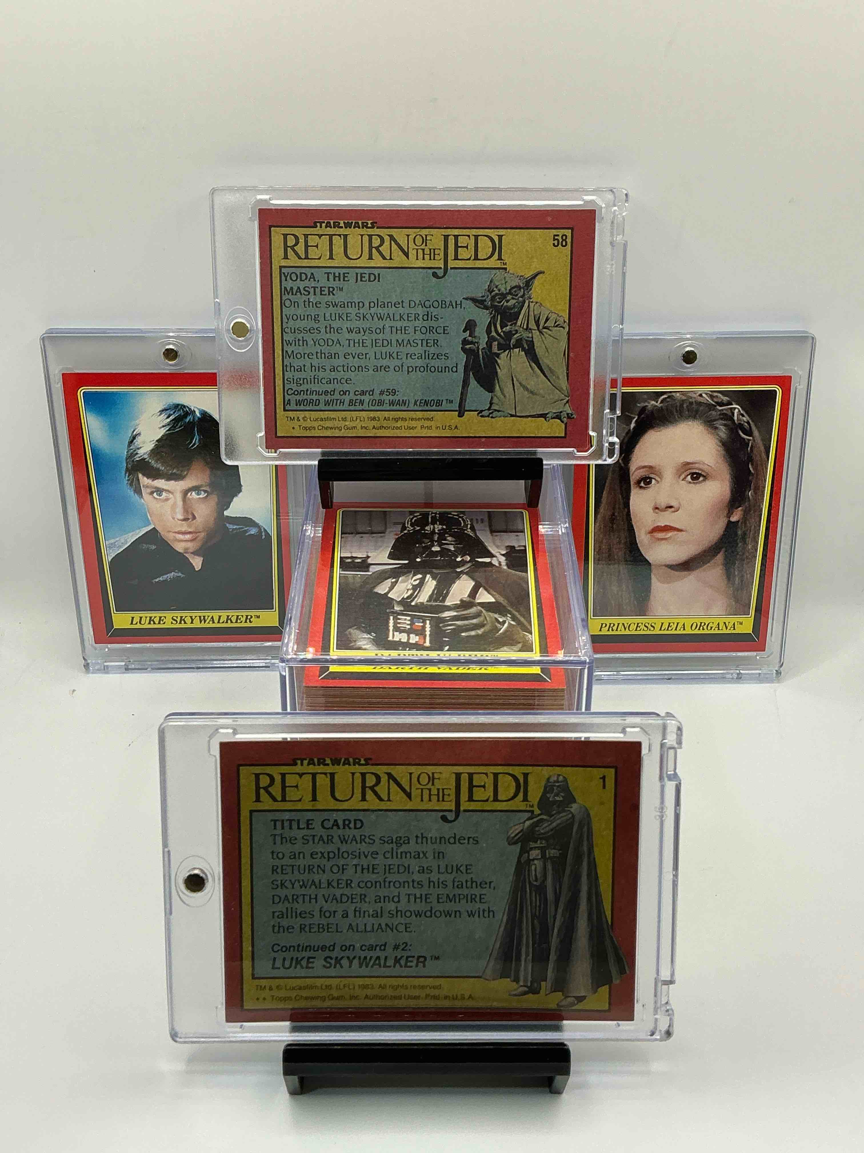 Condition photo showing New/Like New for 1983 return of the jedi history!  genuine star wars return of the jedi movie cards, complete series one,  132 card collection!  ultra rare to find in this good condition & complete!  authentic, serious collectibles & precious pieces of original star wars history!  