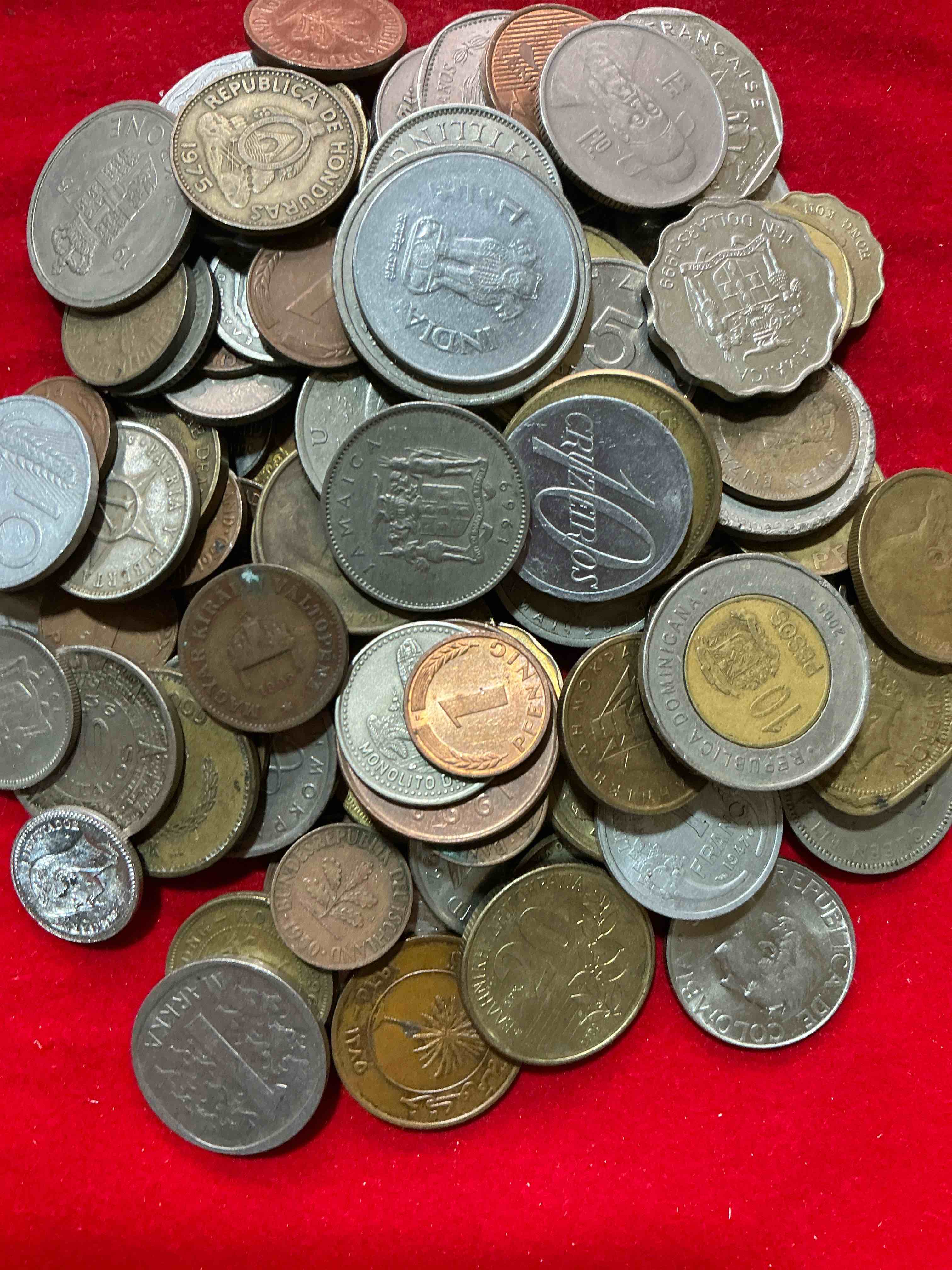 Condition photo showing Good Condition for world coins, antique & vintage! each lot is unique! many different years, countries, sizes & exotic places. this cool collection of antique coins from around the world is loads of fun! have fun identifying each coin & country as a great educational tool! a great investment too!