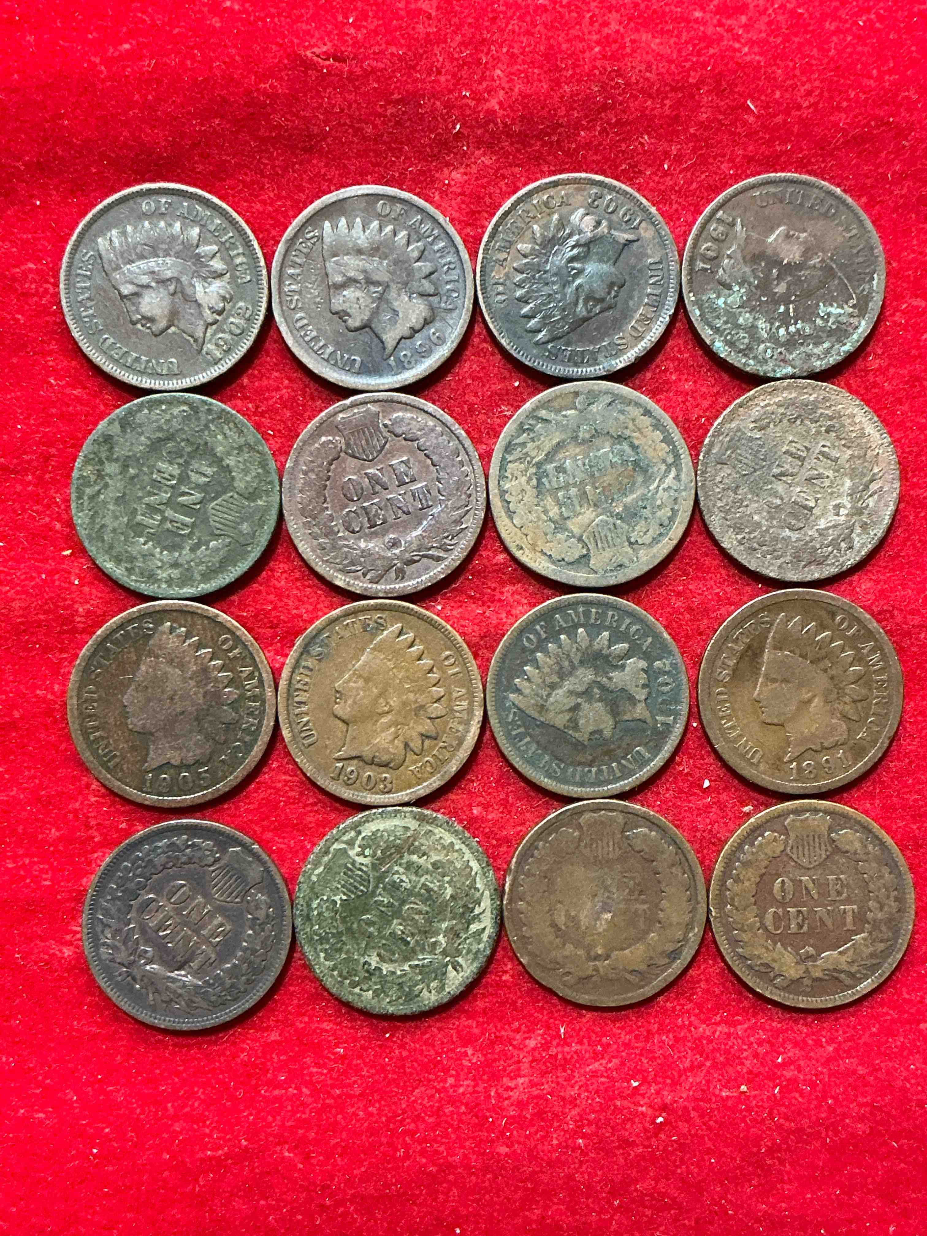 Condition photo showing Good Condition for indian head pennies! these gorgeous u.s. pennies were minted from 1859-1909 & have become serious collector items! the "indian head" design is actually a representation of lady liberty wearing an indian headdress. here are beautiful, well-kept examples representing many different mint years! great for collecting, investing & learning history, & rare with visible dates!