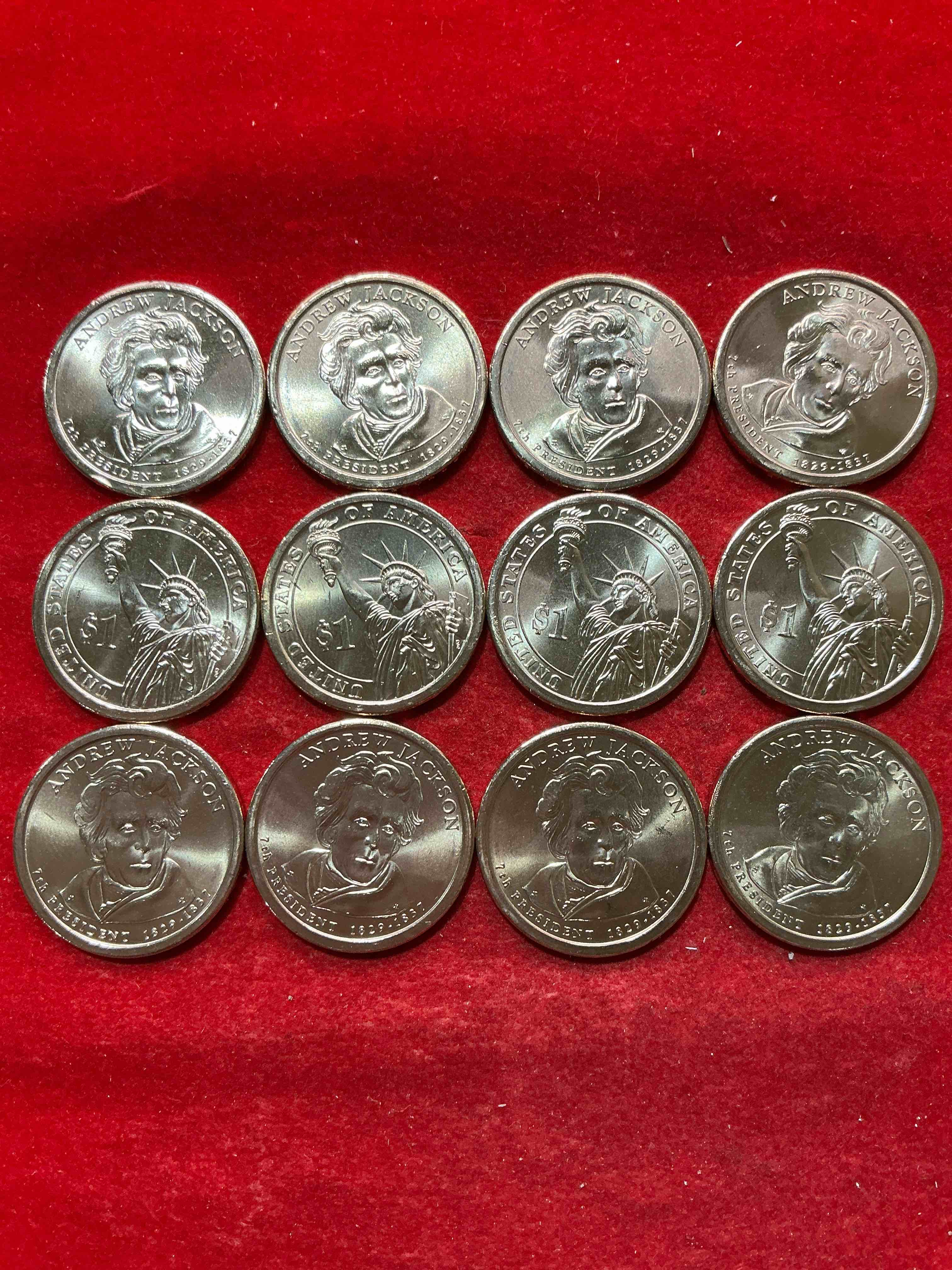 andrew jackson 2008 one dollar presidential coins! uncirculated brilliant coins! these coins are in mint condition, and some of the most collectible coins out there! rare, uncirculated, one dollar coins featuring andrew jackson!