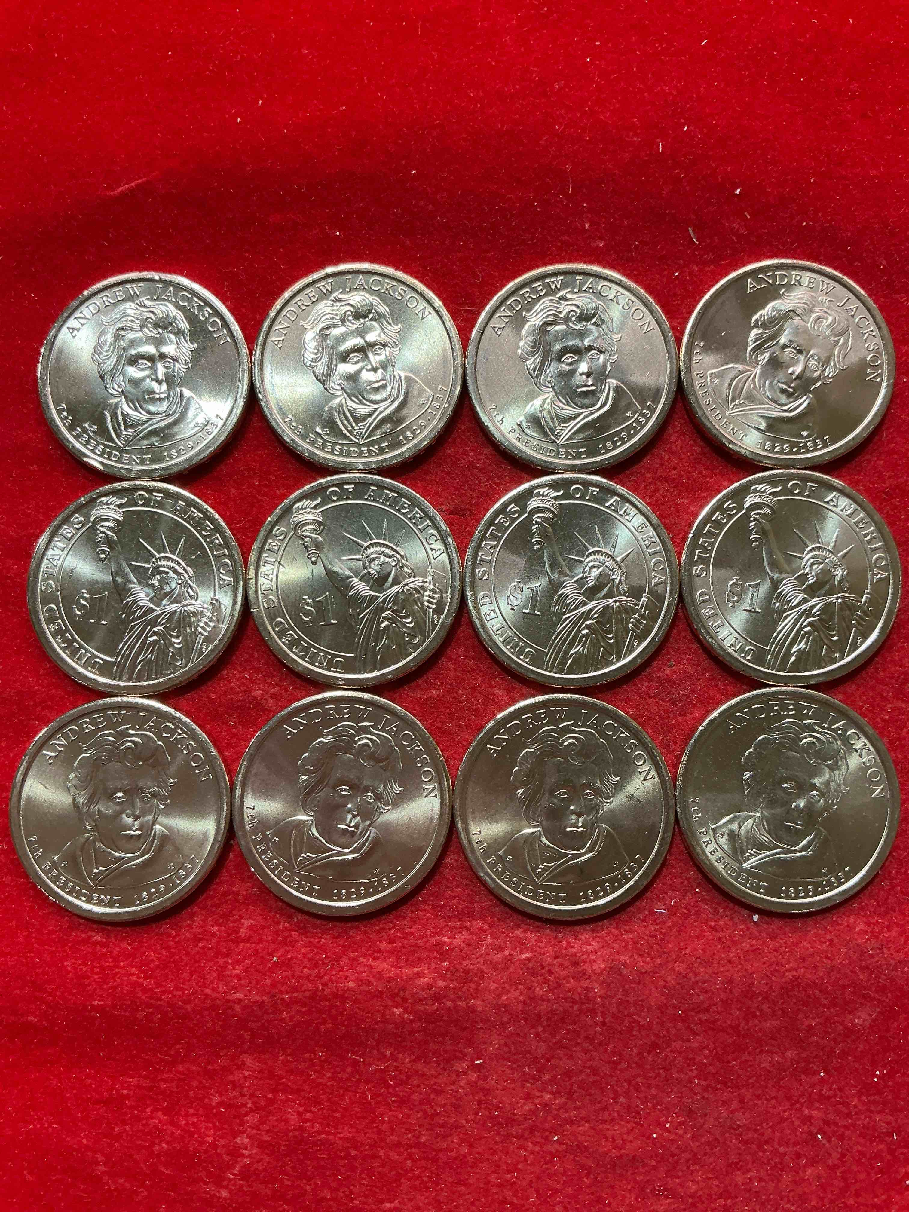 Condition photo showing New/Like New for andrew jackson 2008 one dollar presidential coins! uncirculated brilliant coins! these coins are in mint condition, and some of the most collectible coins out there! rare, uncirculated, one dollar coins featuring andrew jackson!