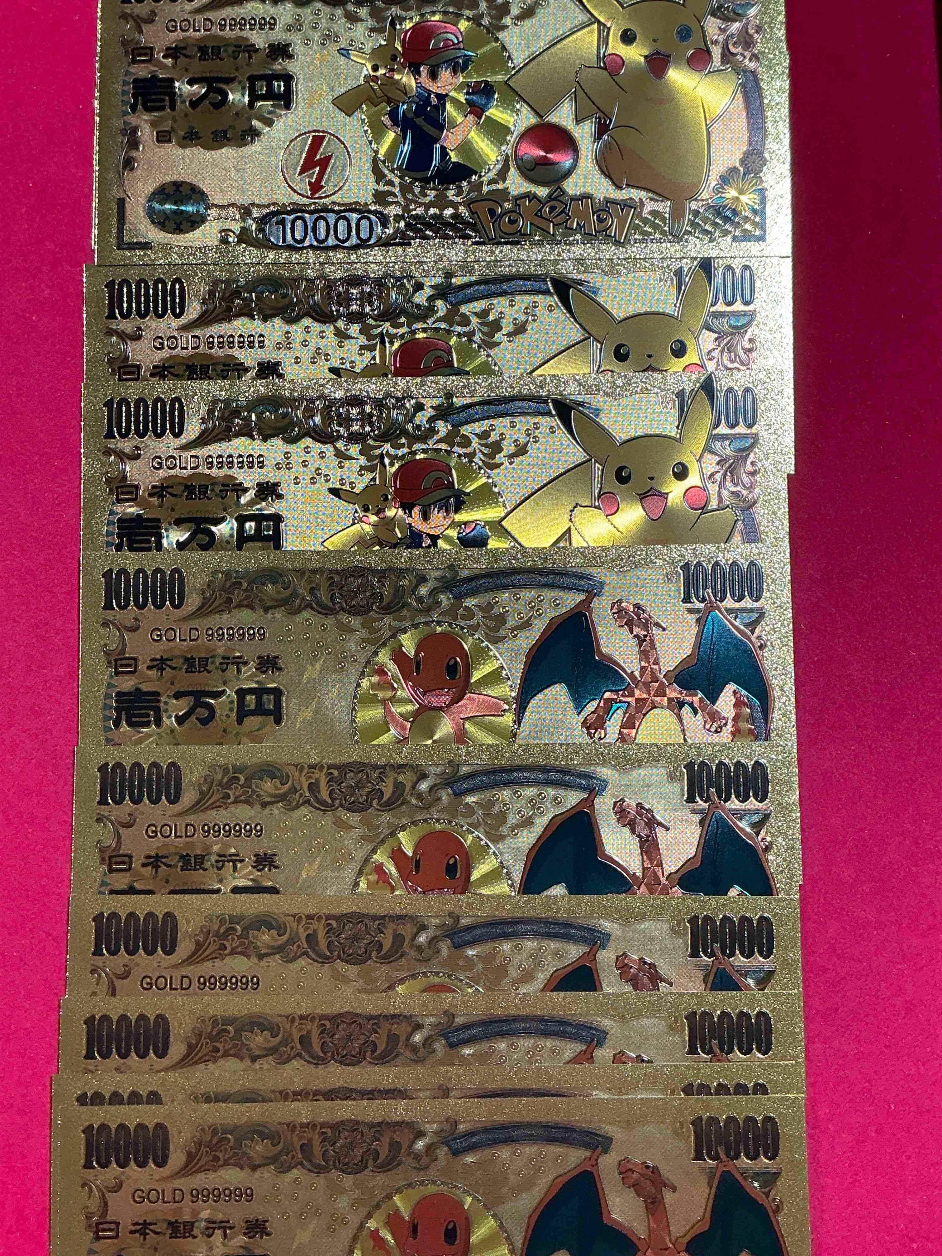 Condition photo showing New/Like New for pokémon novelty gold in color dollars! ultra cool novelty 10,000 pokémon bill with characters & cool designs! rare & hard to get!