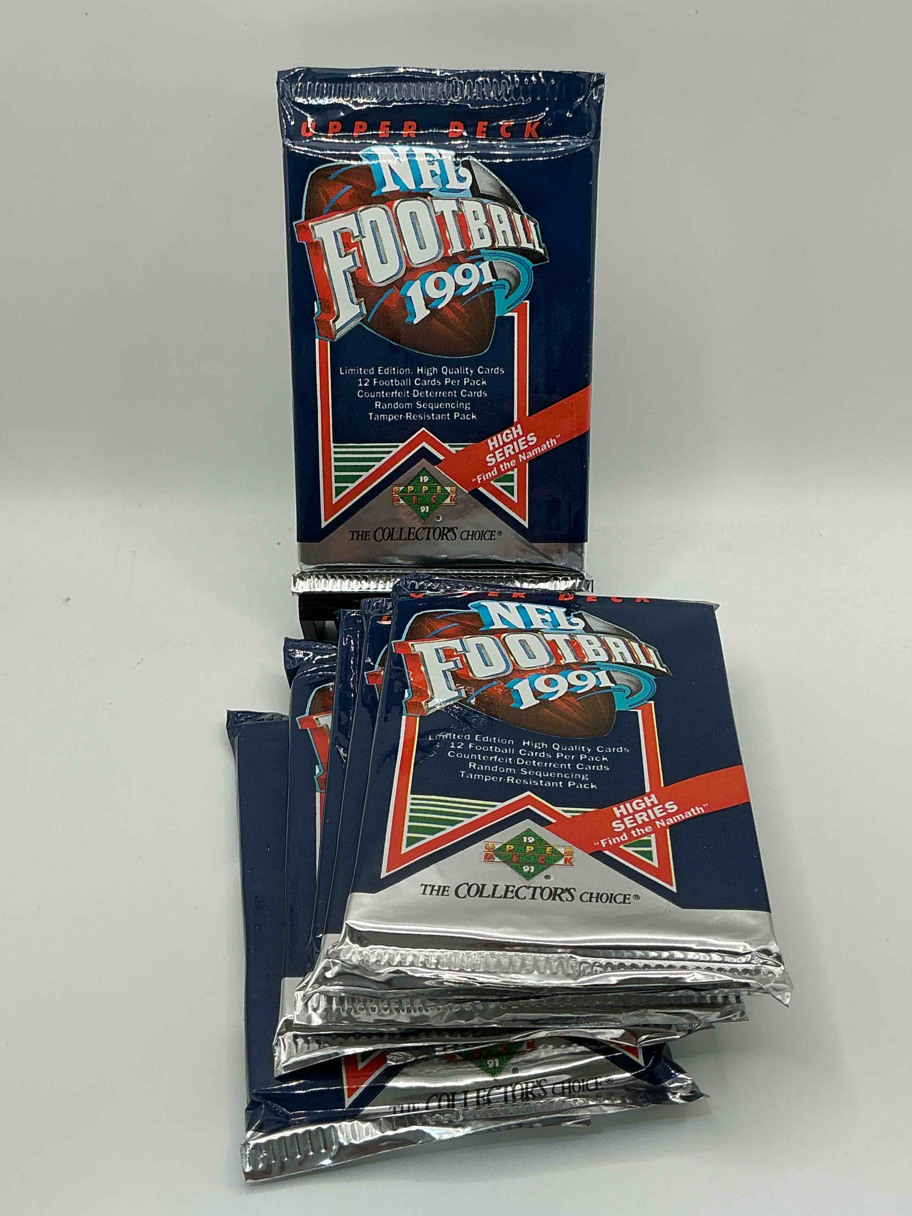 rare & vintage! 1991 upper deck high series edition unopened nfl football packs! find the namath! direct from original box! brett favre rookie year! search for brett favre rookie & other 80s stars!