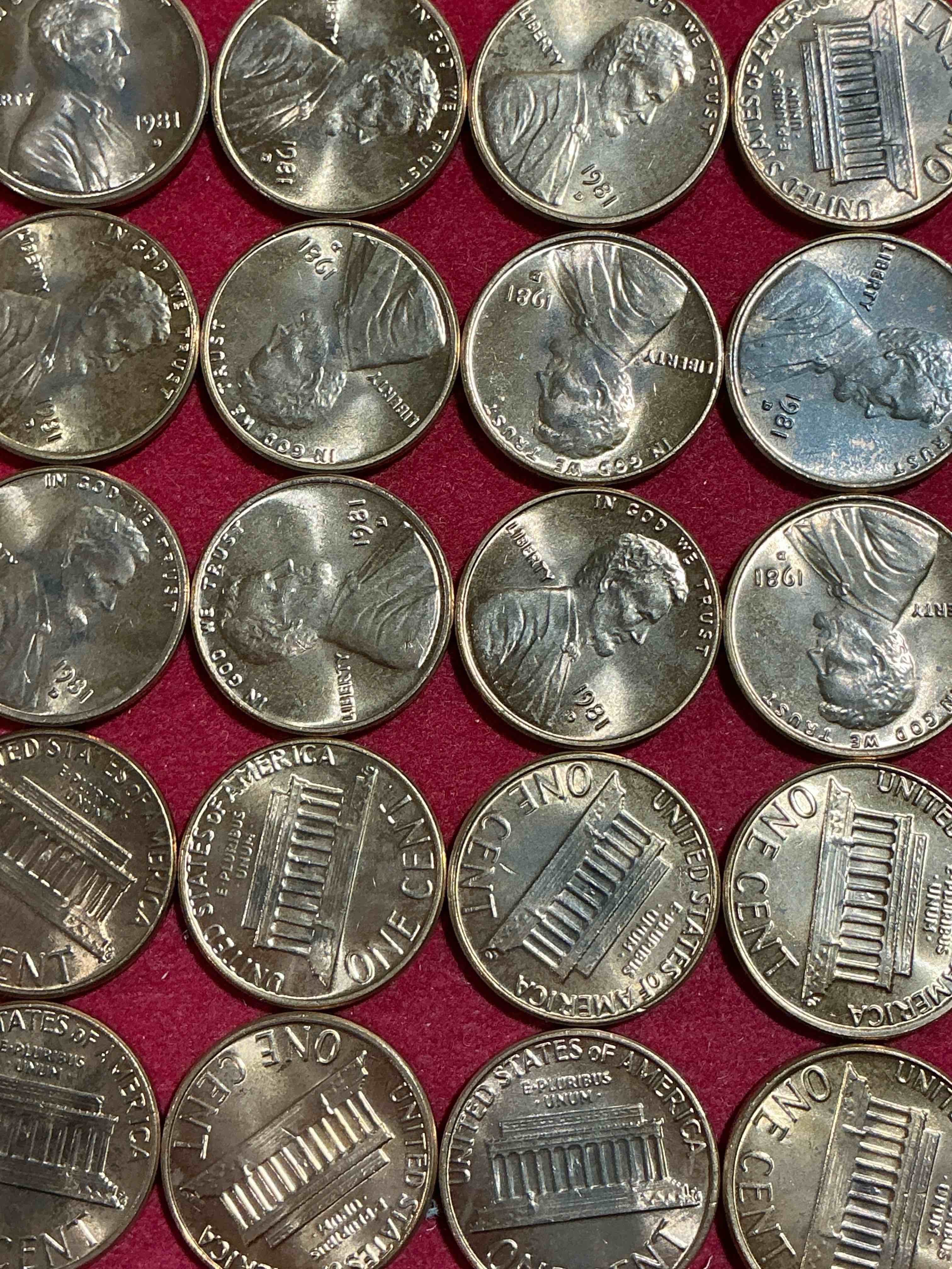 Condition photo showing Good Condition for 1981 uncirculated pennies! a historical year in american history, dawn of the space shuttle! ronald reagan inaugurated, launch of mtv! these pennies are a great way to grab a piece of american history!