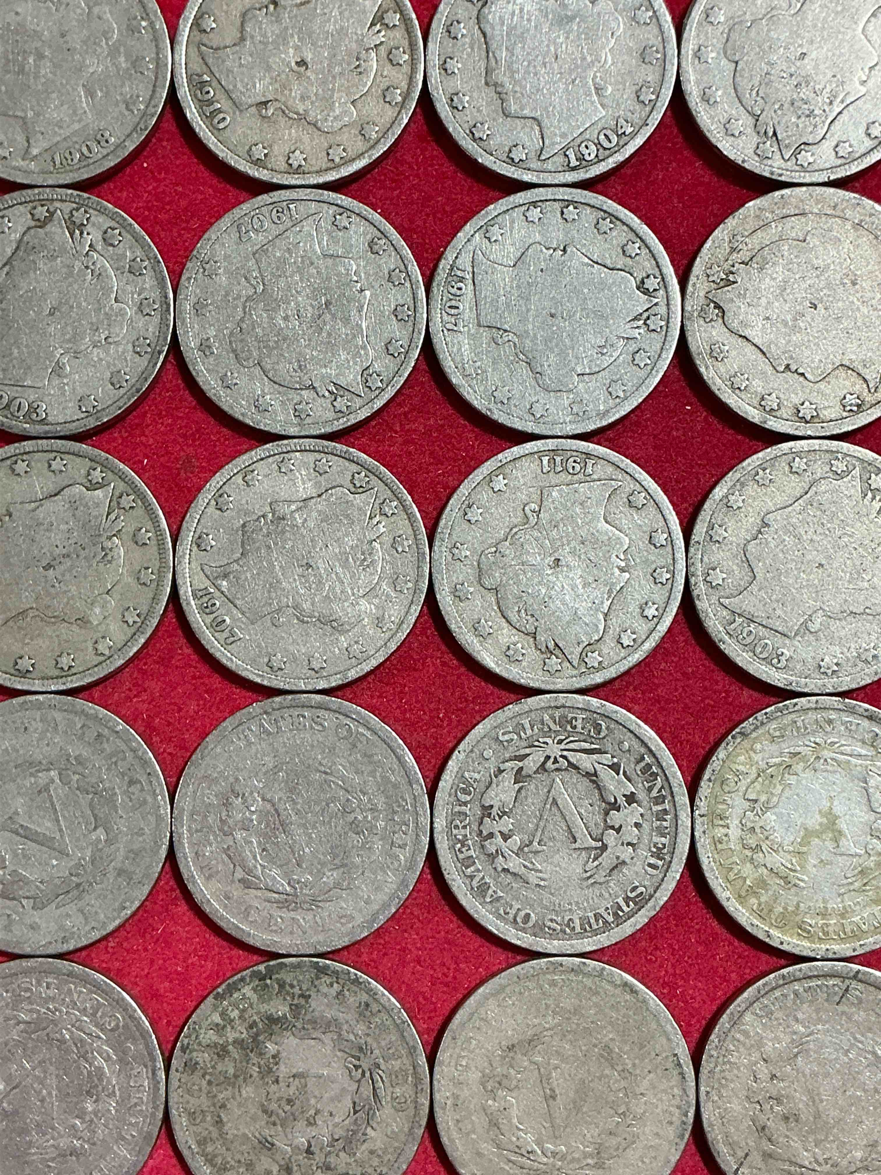 Condition photo showing Good Condition for antique u.s. v nickels! think of the history these coins have seen!, liberty head v nickels were minted up until 1913 & were the style of nickels before buffalo nickels. own some cool pieces of history! rare to see these coins with the "date on" in circulated condition!