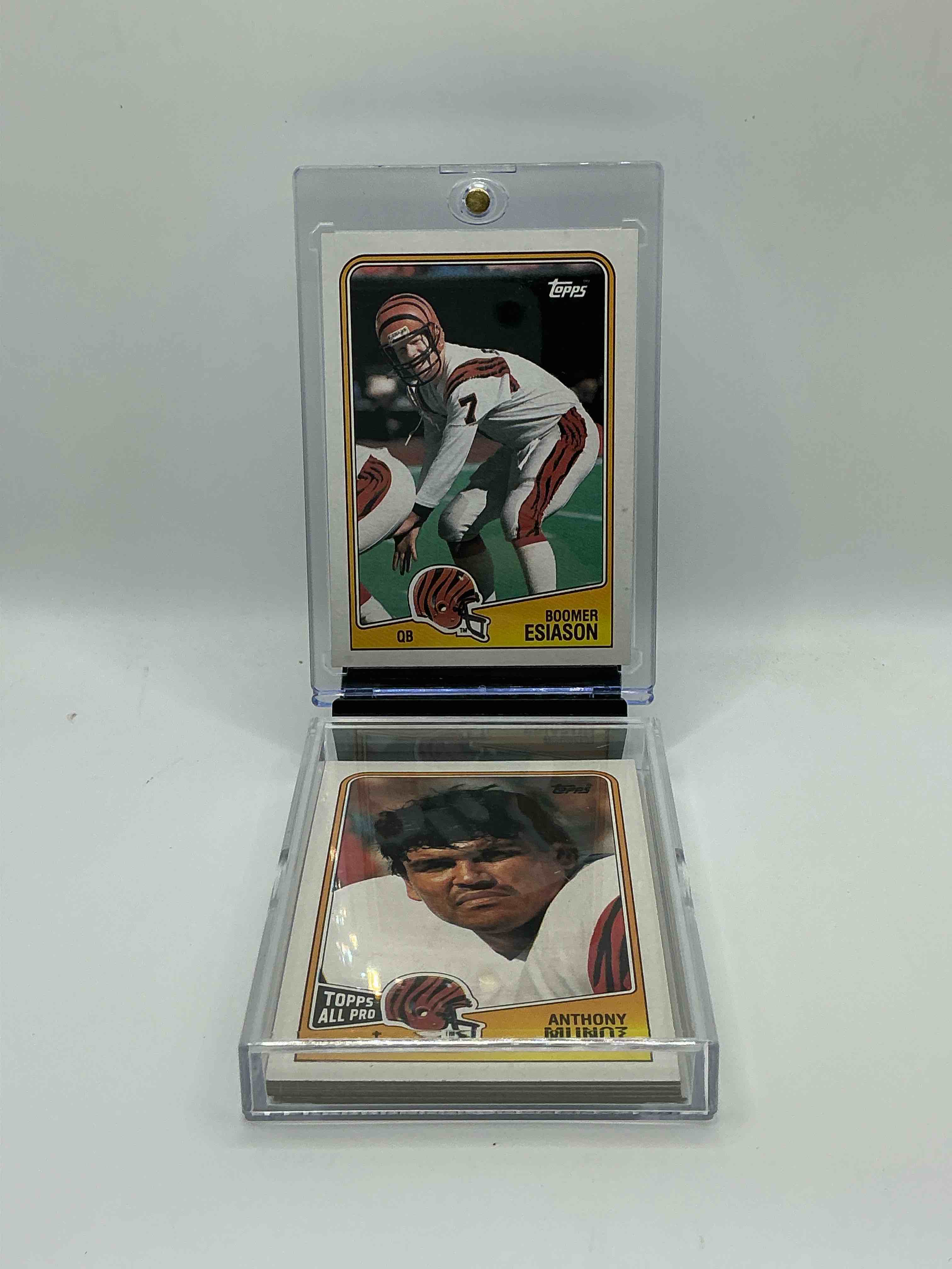 Condition photo showing Good Condition for 1988 bengals team set! boomer esiason, anthony munoz, bengals team card! bengals & 80’s football fans rejoice!