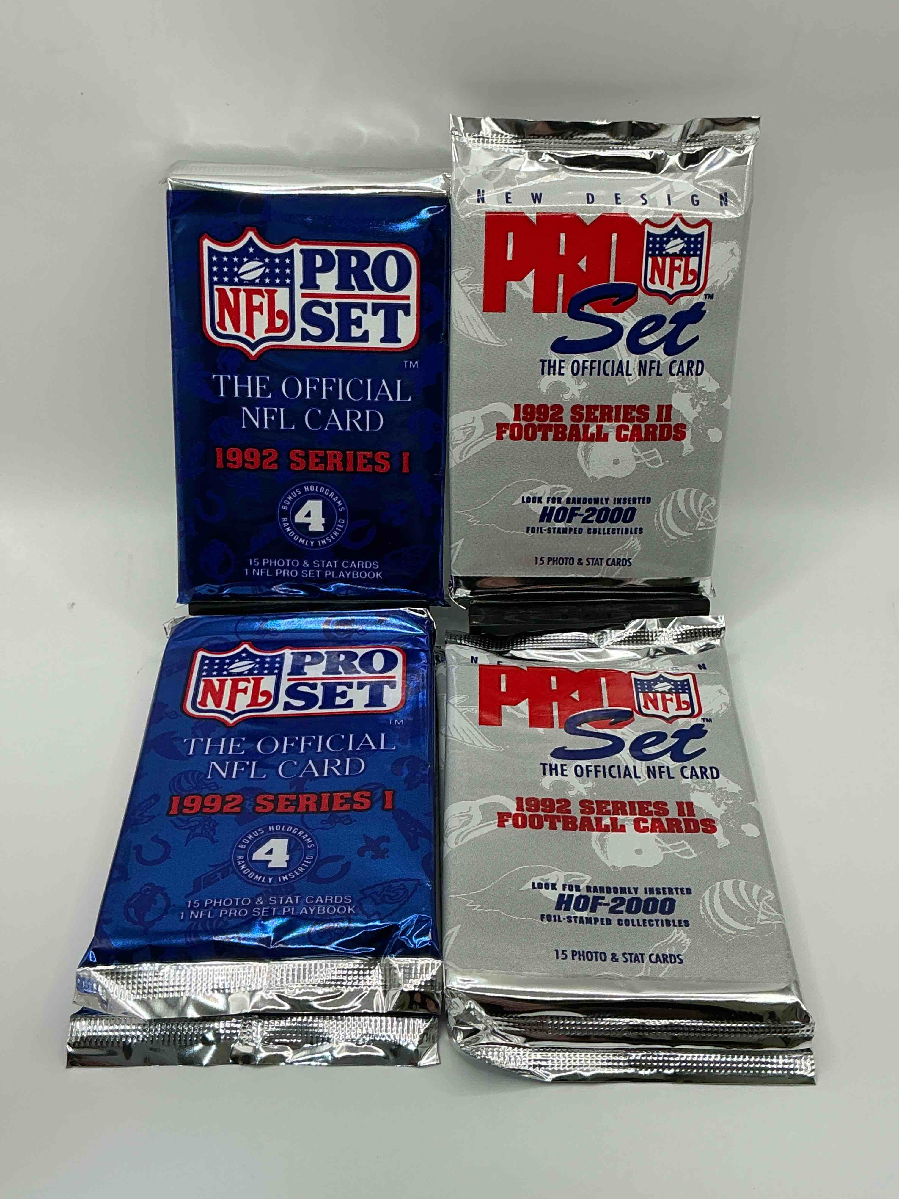 nfl pro set! wow! 1992 series i & ii football cards! possible rice, montana, elway, sanders, jackson & more! search for limited edition randomly inserted hof 2000 stamped collectibles!