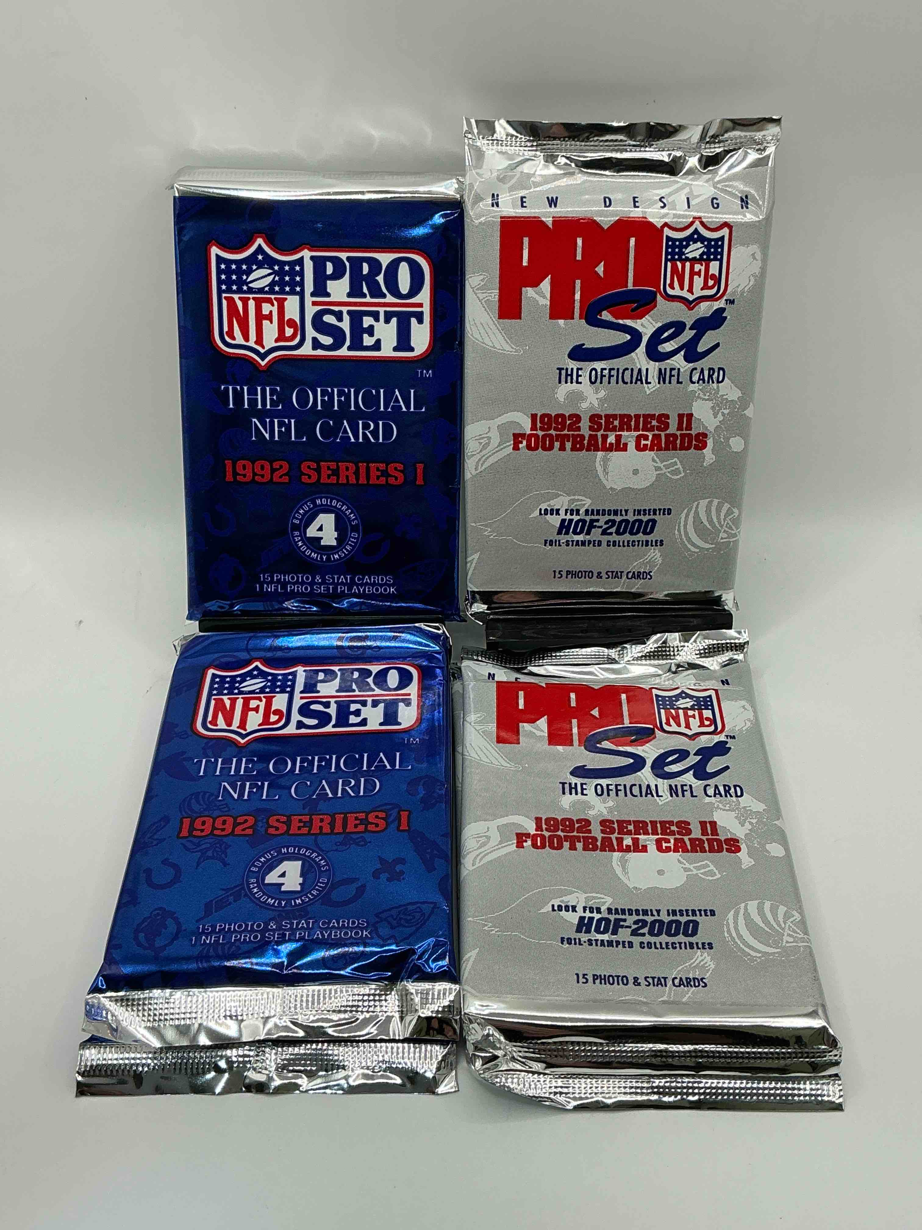 Condition photo showing New/Like New for nfl pro set! wow! 1992 series i & ii football cards! possible rice, montana, elway, sanders, jackson & more! search for limited edition randomly inserted hof 2000 stamped collectibles!