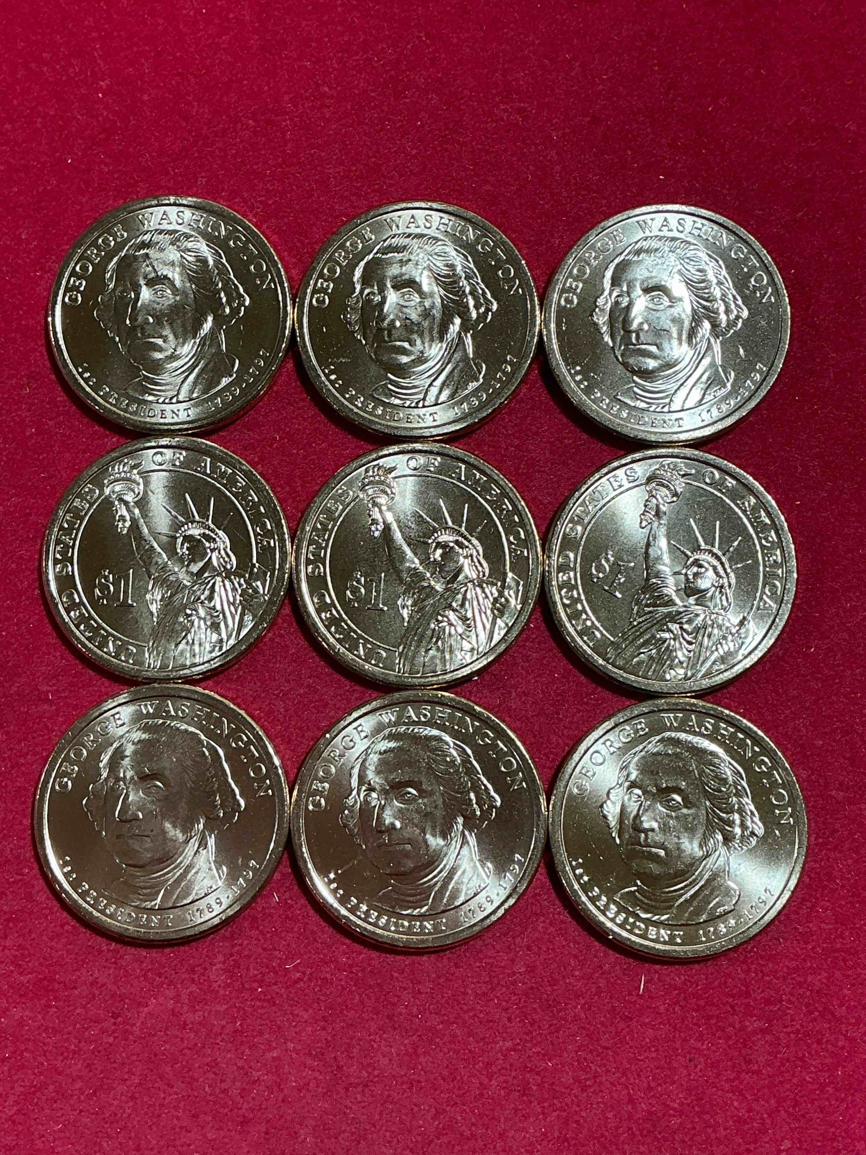 Condition photo showing New/Like New for george washington one dollar coins! uncirculated coin! these coins are in mint condition, and some of the most collectible coins out there! rare, uncirculated, one dollar coins featuring george washington!
