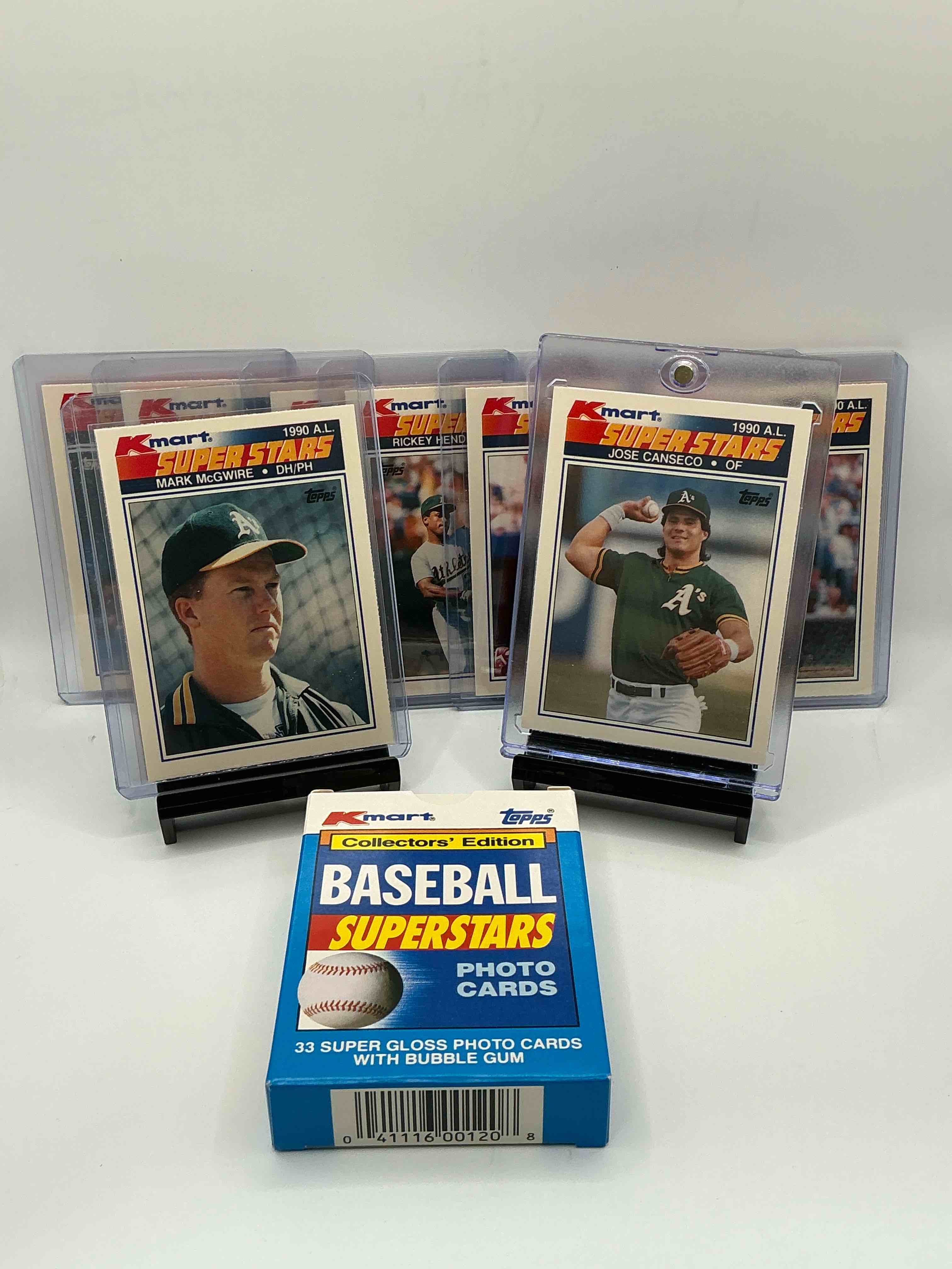 Condition photo showing New/Like New for k-mart exclusive topps baseball superstars! jose canseco, mark mcgwire, ryne sandberg, nolan ryan & more! 33 card collector’s edition topps baseball superstars! k-mart exclusive edition!