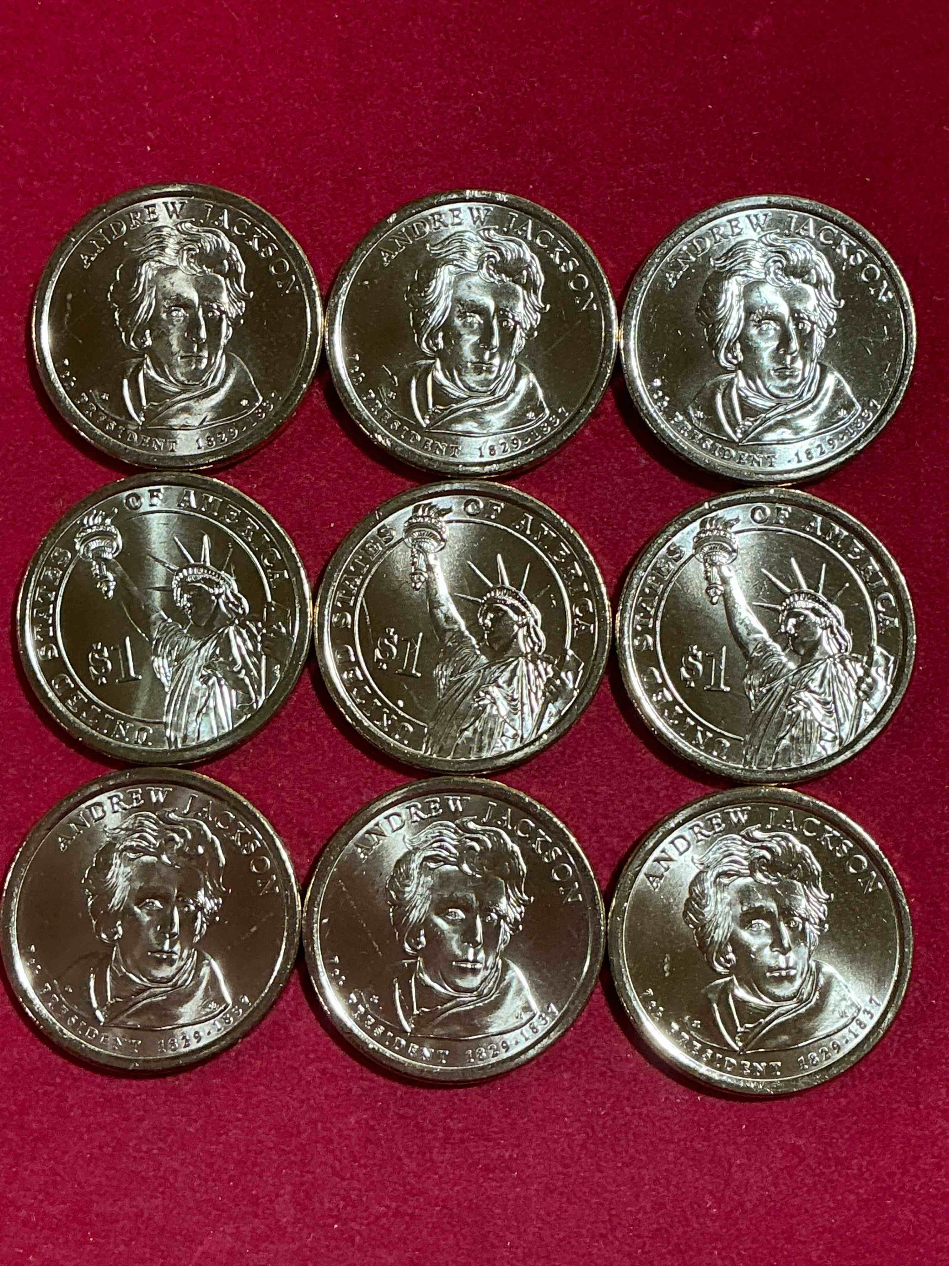 andrew jackson 2008 one dollar presidential coins! uncirculated brilliant coins! these coins are in mint condition, and some of the most collectible coins out there! rare, uncirculated, one dollar coins featuring andrew jackson!