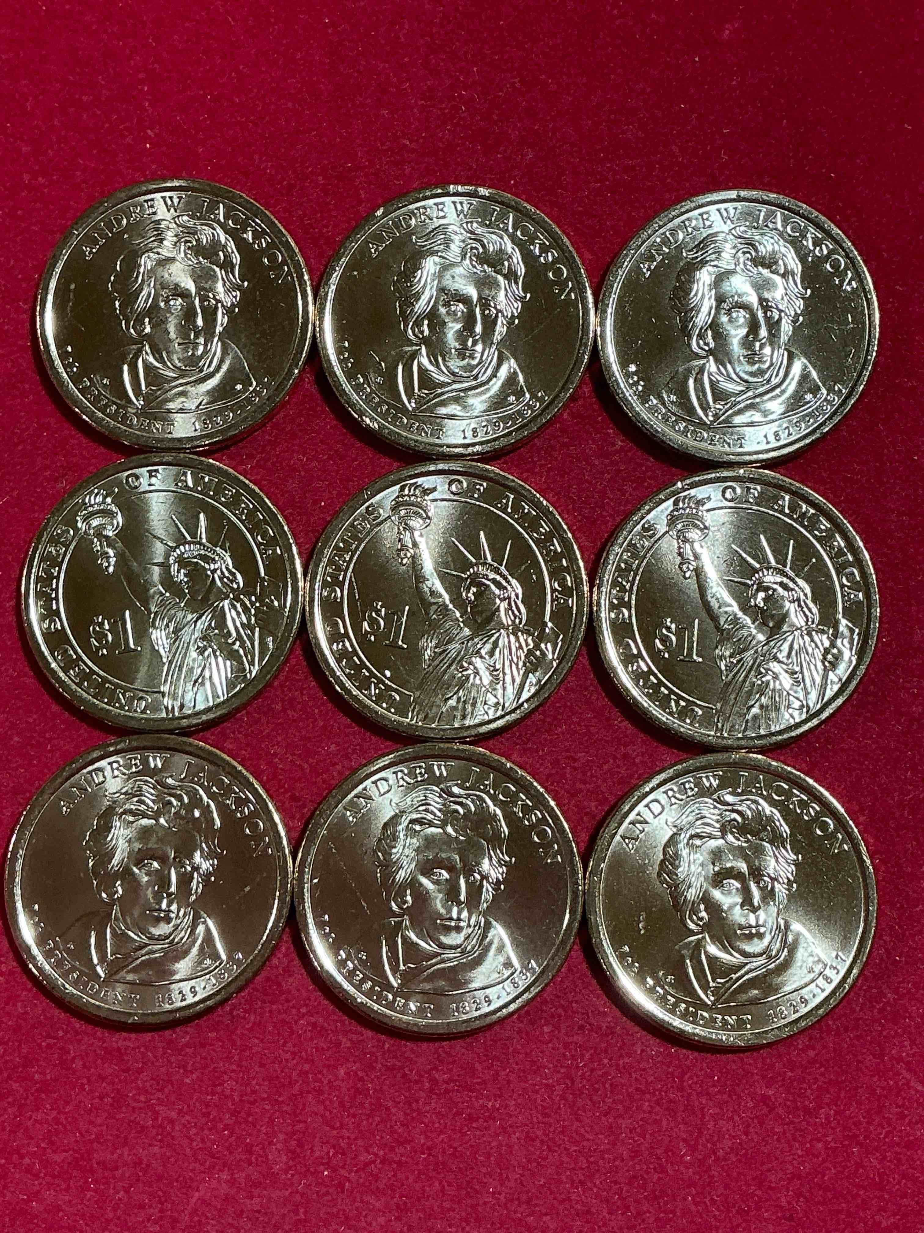 Condition photo showing New/Like New for andrew jackson 2008 one dollar presidential coins! uncirculated brilliant coins! these coins are in mint condition, and some of the most collectible coins out there! rare, uncirculated, one dollar coins featuring andrew jackson!