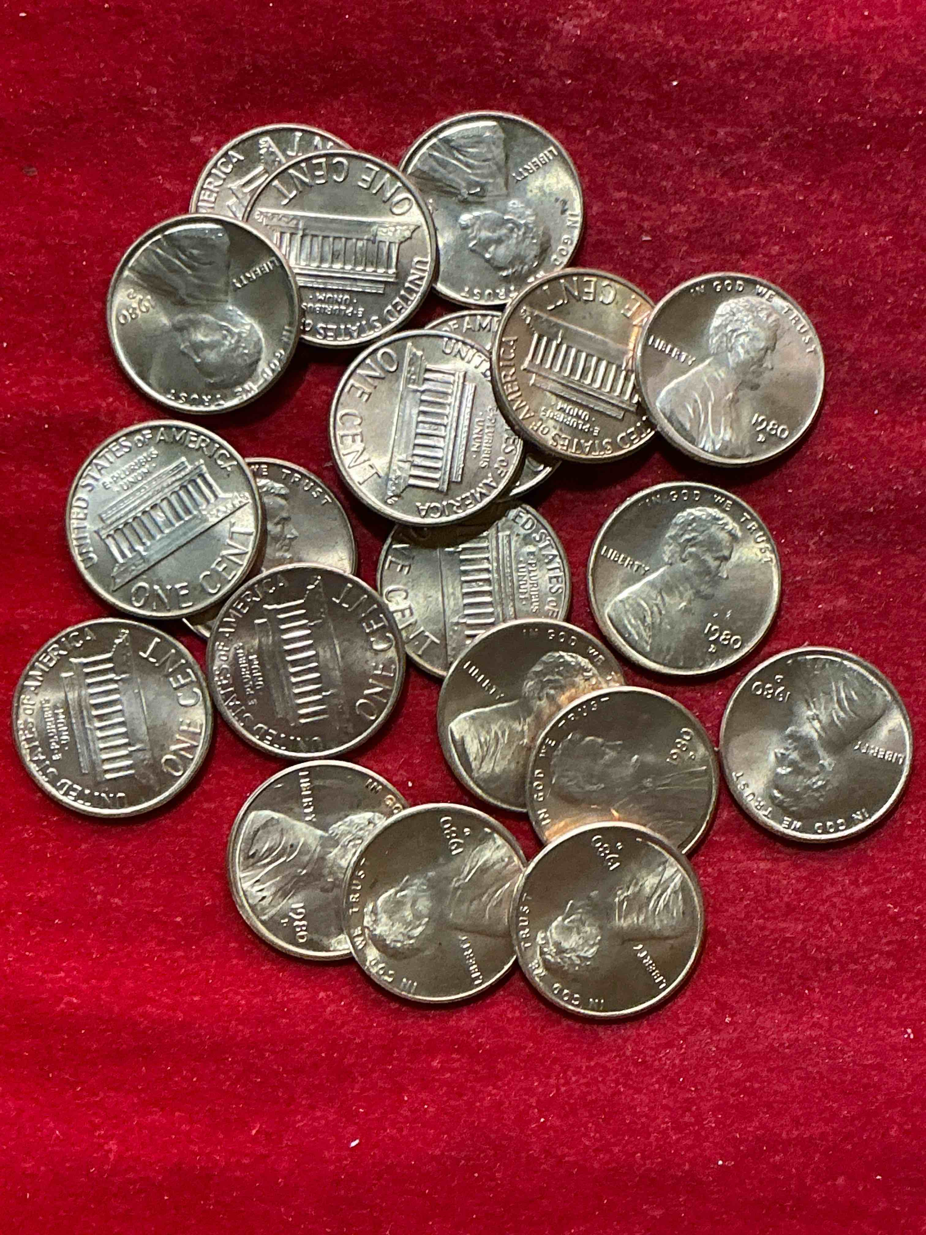 Condition photo showing New/Like New for 1980 uncirculated pennies! what a year in american history! miracle on ice! regan revolution! mount st.helens eruption! grab a piece of american history!