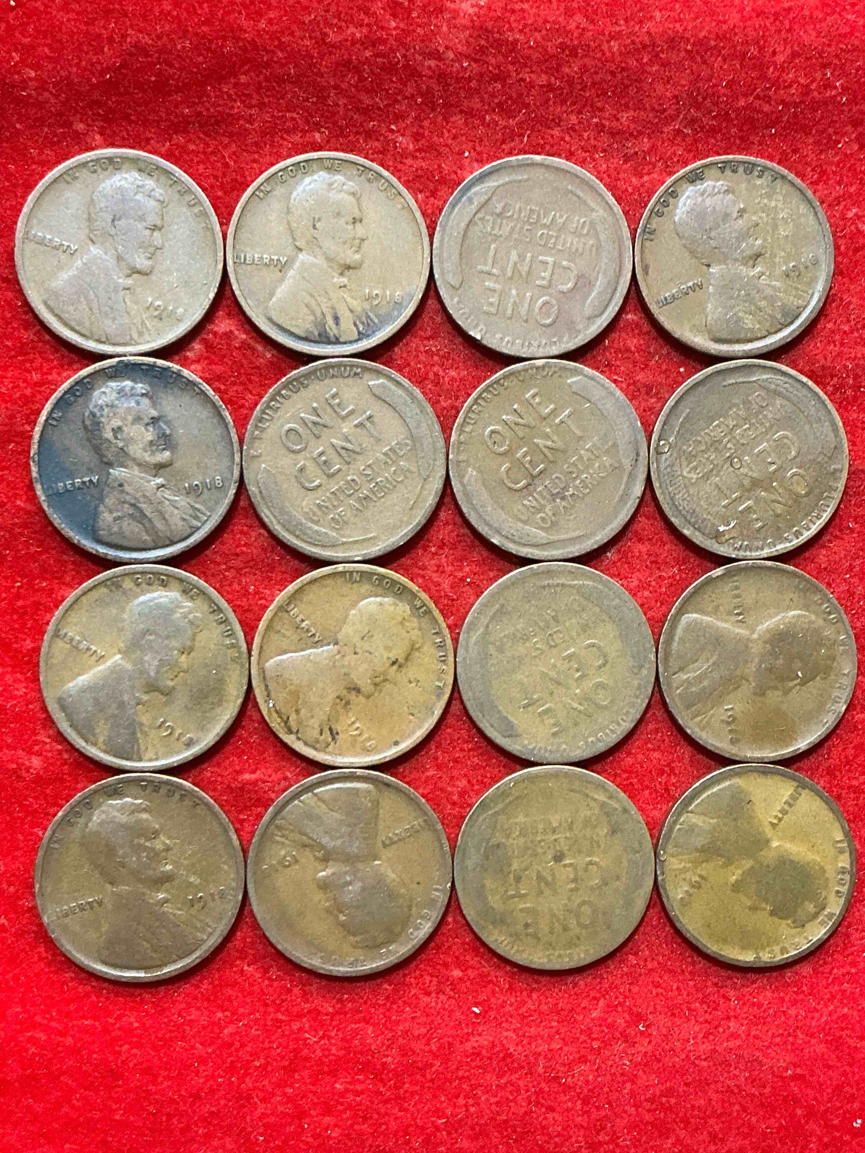 Condition photo showing Good Condition for 1918 wheat pennies, veterans take notice!  military action of world war one ended with armistice day nov 11, 1918!  armistice day eventually became veterans day. own pieces of this era with these rare 1918 world war one era lincoln wheat cent pennies! hard to find & great for world war one buffs!