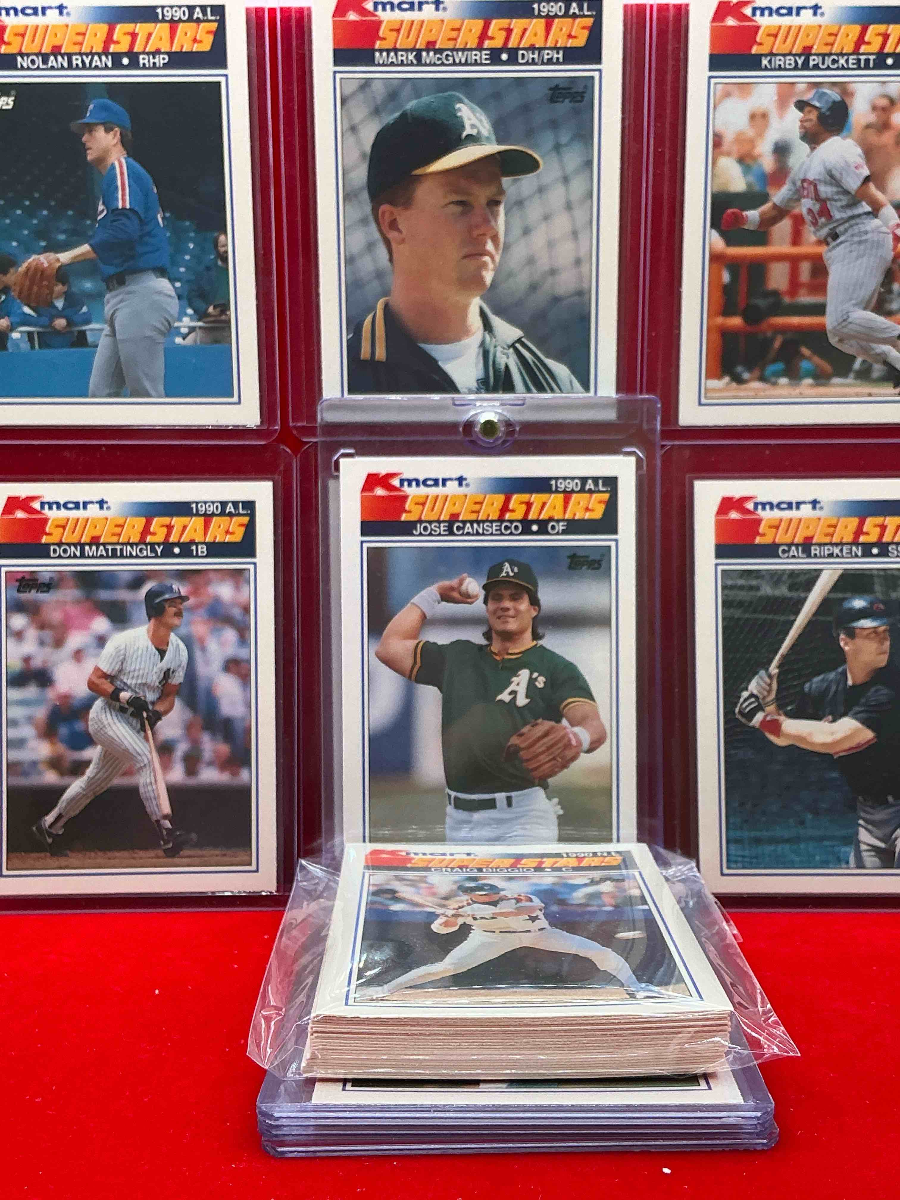 Condition photo showing New/Like New for k-mart exclusive topps baseball superstars! jose canseco, mark mcgwire, rickey henderson, ryne sandberg, nolan ryan & more! 33 card collector’s edition topps baseball superstars! k-mart exclusive edition!