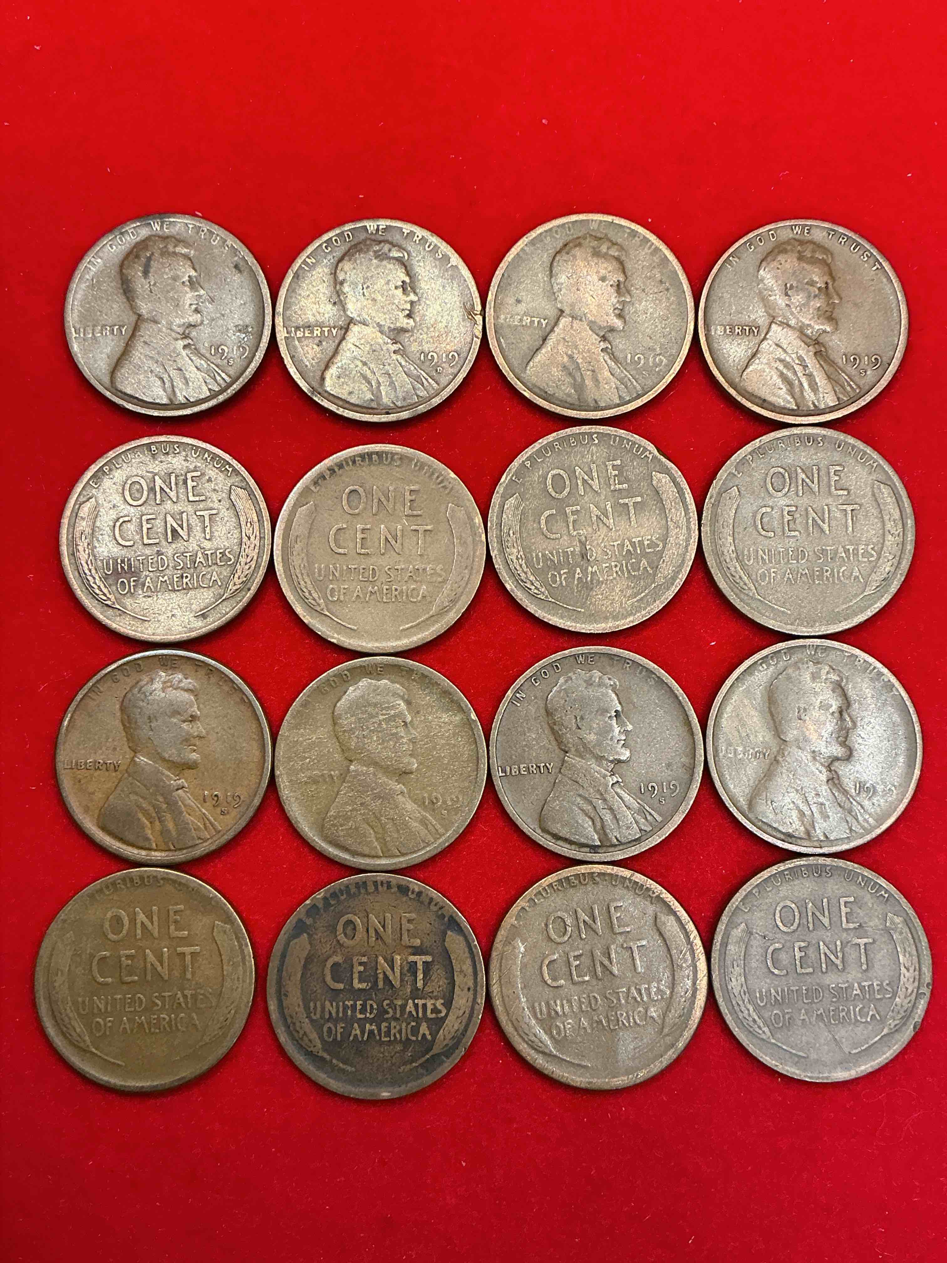 Condition photo showing Good Condition for 1919 wheat pennies! world war one officially ended with the treaty of versailles in 1919. own pieces of history from this era with these 1919 wheat pennies in great condition!