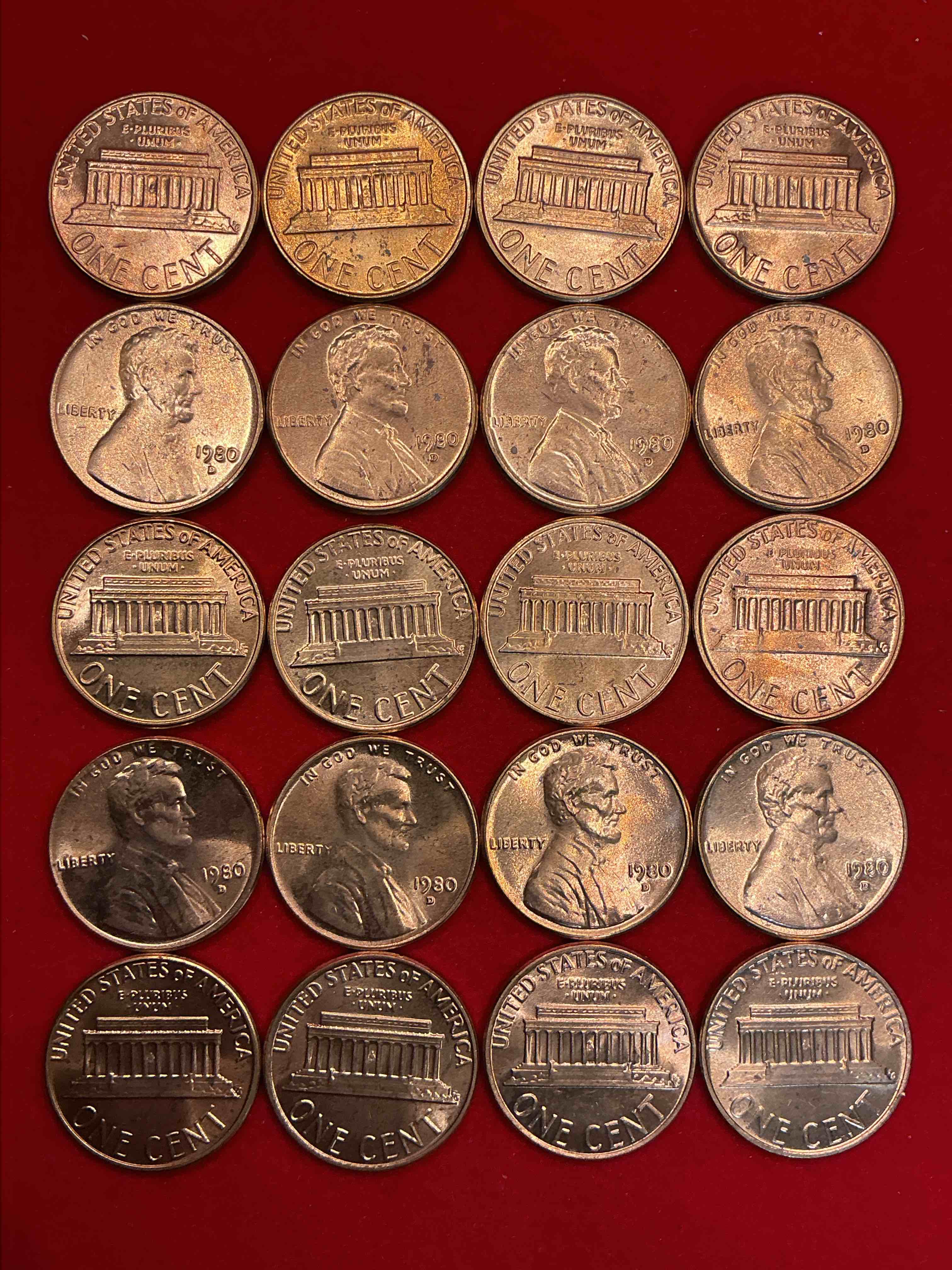 Condition photo showing New/Like New for 1980 uncirculated pennies! what a year in american history! miracle on ice! regan revolution! mount st.helens eruption! grab a piece of american history!
