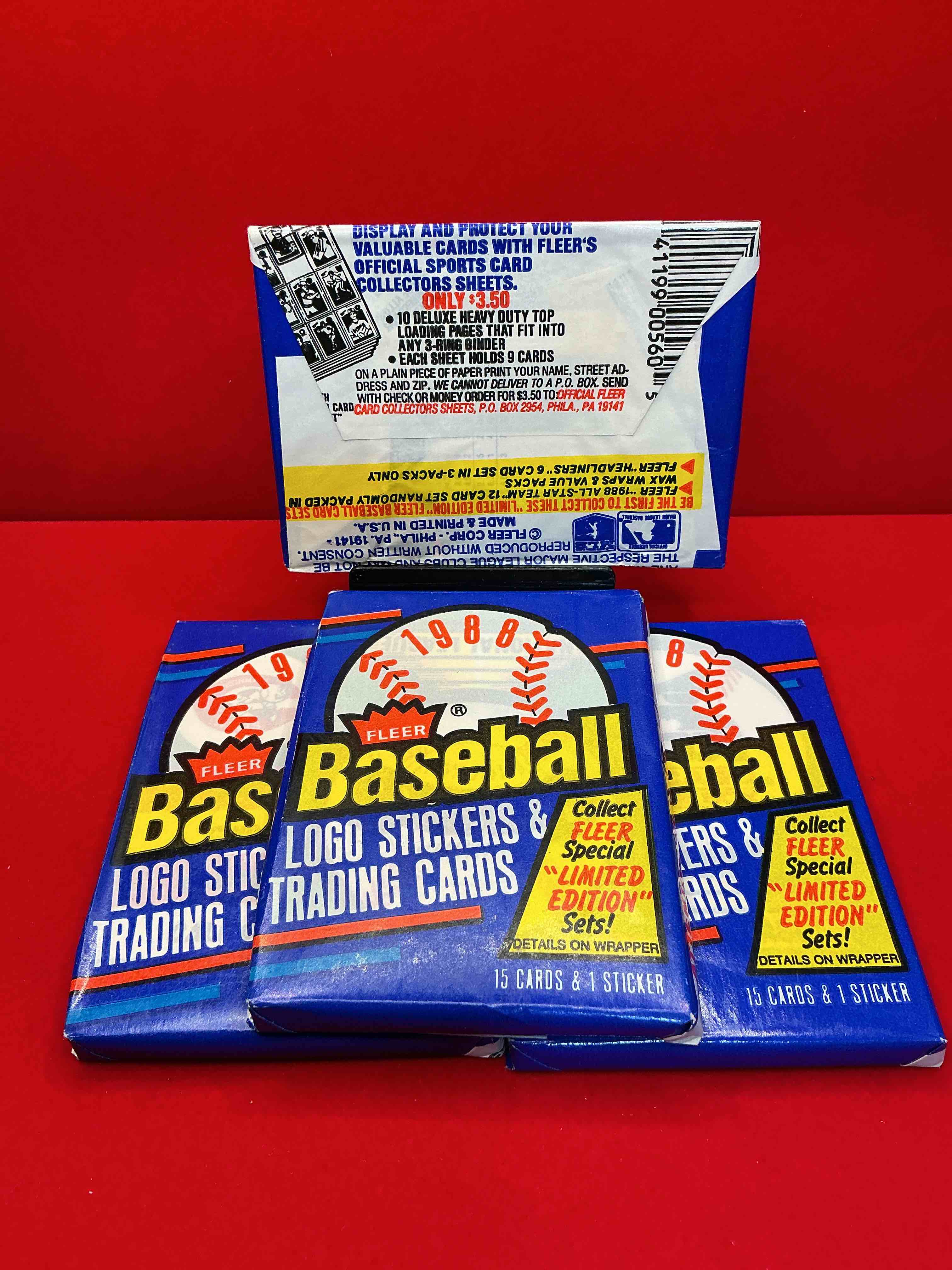 Condition photo showing New/Like New for 80's baseball fan's rejoice! 1988 fleer baseball unopened wax packs full of collectible trading cards! search for valuable don mattingly & nolan ryan cards worth hundreds in perfect condition!