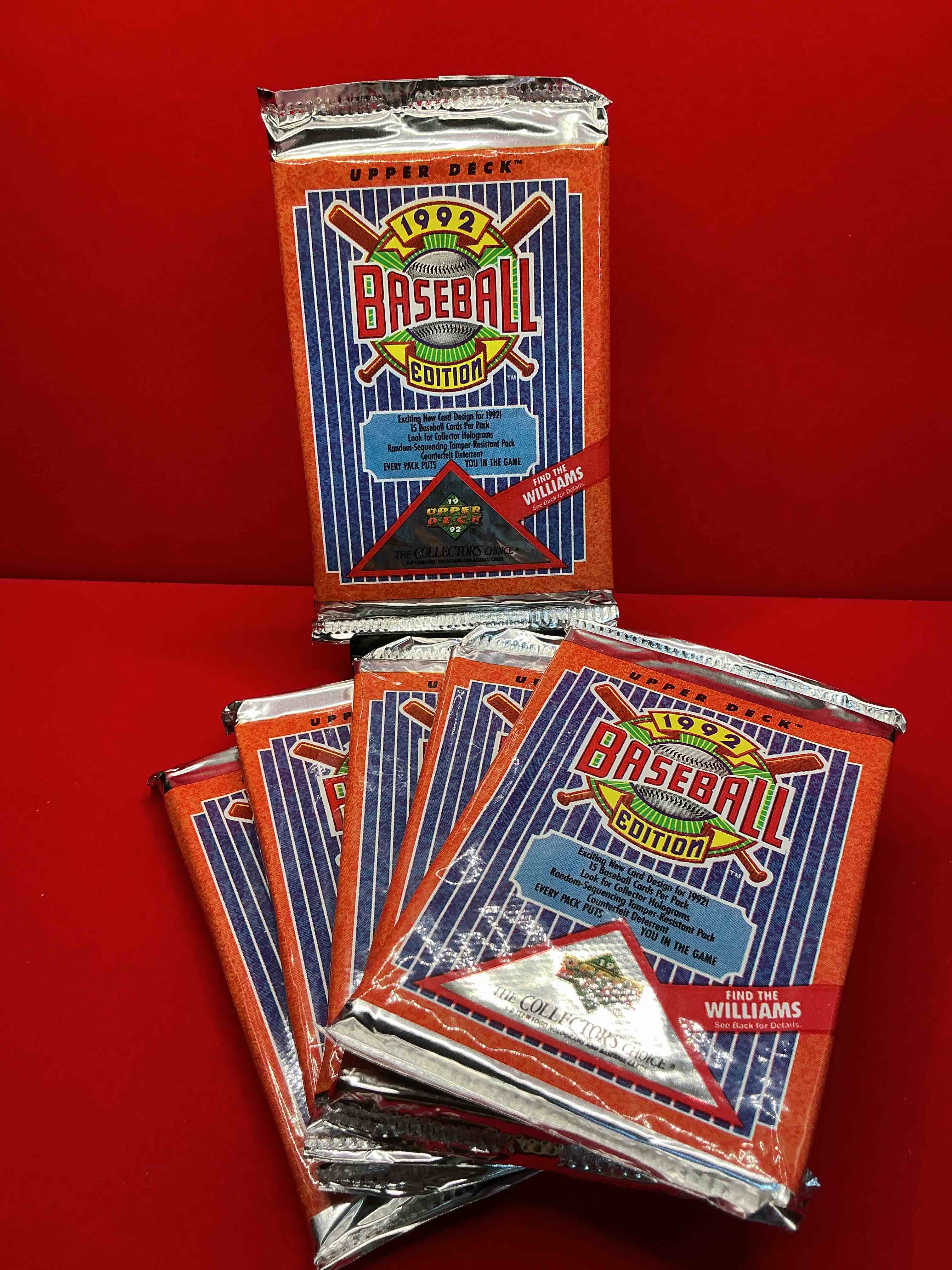 find the williams! 1992 edition upper deck baseball cards!  direct from original retail case! an uncommon find for sure! search for rookie cards from pedro martinez, manny ramirez & so much more! awesome, uncommon sports memorabilia!