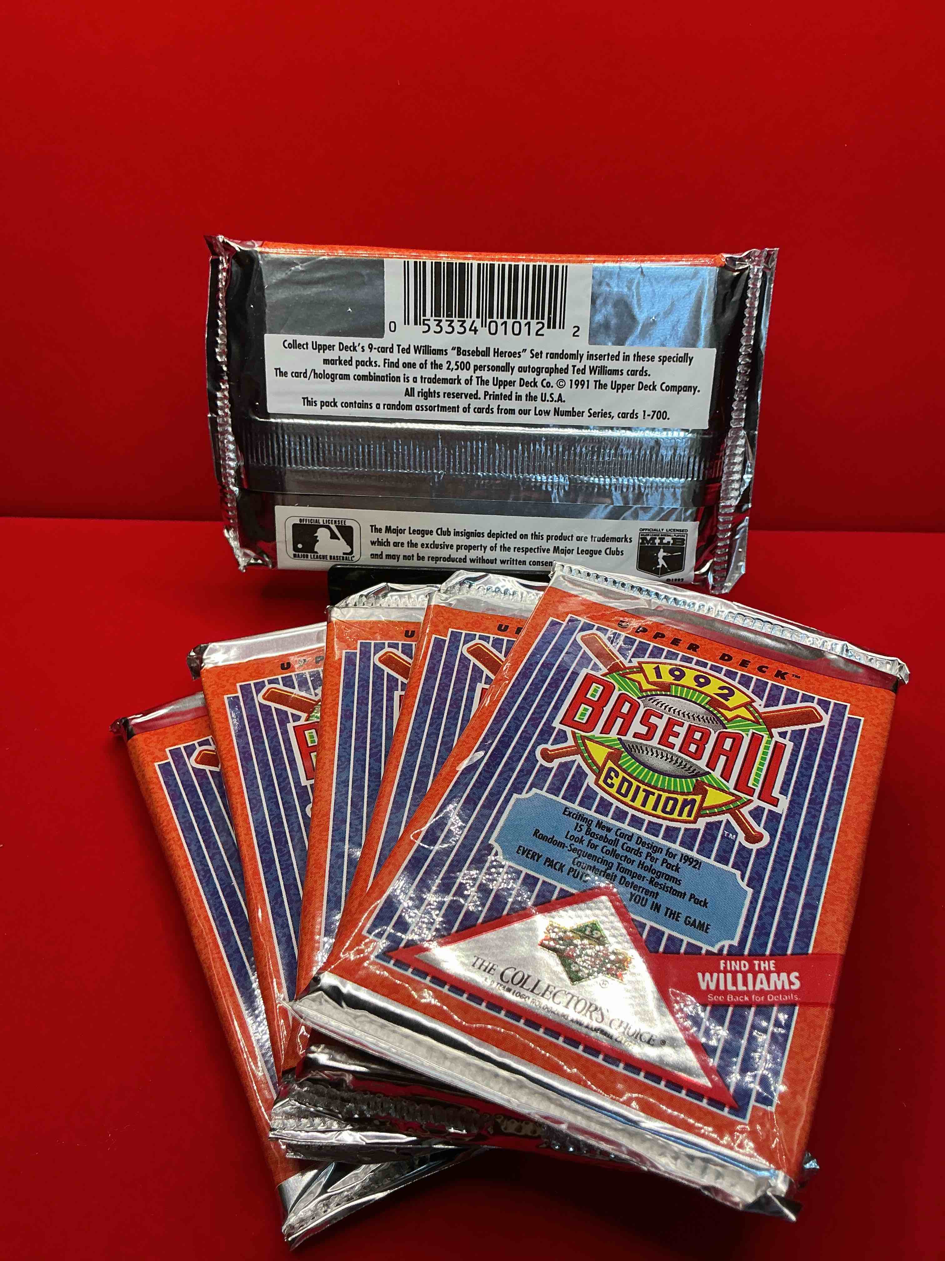 Condition photo showing New/Like New for find the williams! 1992 edition upper deck baseball cards!  direct from original retail case! an uncommon find for sure! search for rookie cards from pedro martinez, manny ramirez & so much more! awesome, uncommon sports memorabilia!