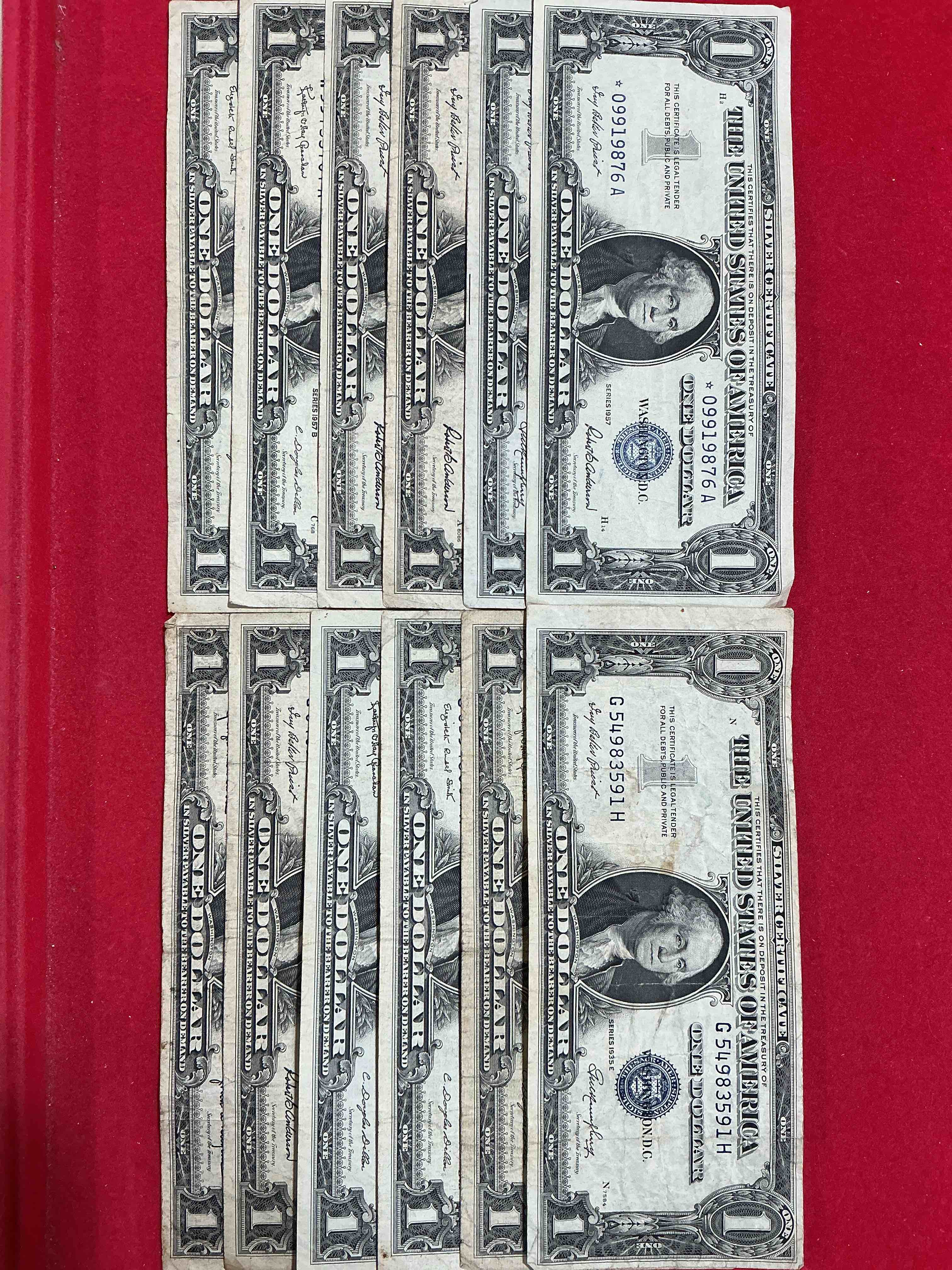 Condition photo showing Good Condition for 1957 & 1935 series silver certificates! did you know that prior to 1964 one dollar u.s. paper money was actually redeemable for silver dollars?! wow how times have changed! silver certificates were produced from 1878 to 1964 & are still considered legal tender at face value. here are gorgeous, circulated 1957 u.s. one dollar silver certificate, with highly collectible "blue seal!* own an awesome piece of history!