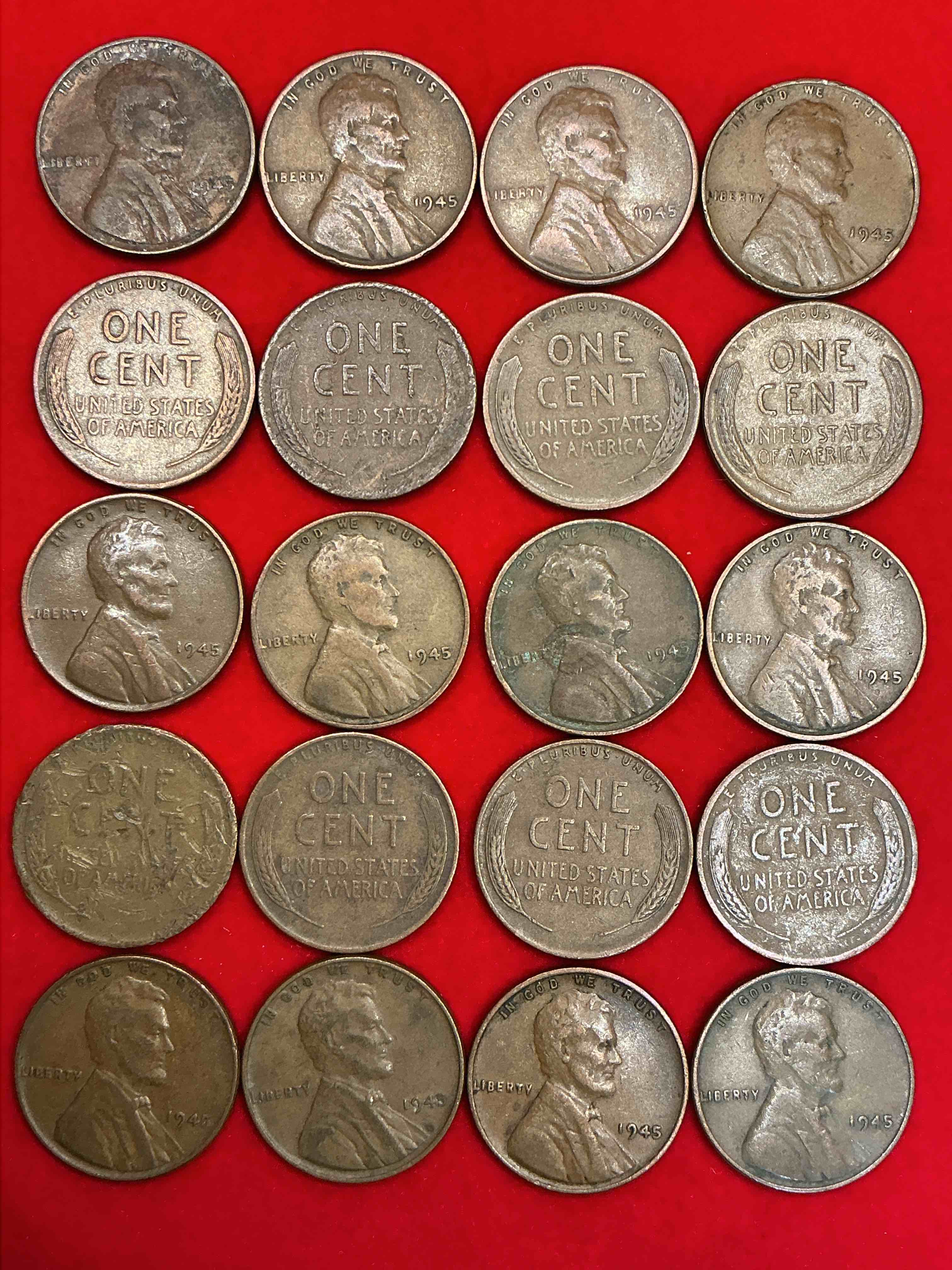 Condition photo showing Good Condition for 1945 world war 2 history! world war 2 ended with victory day may 8, 1945 & the surrender of japan on sept 2, 1945. up for auction are 1945 wheat pennies in great condition! own pieces of one of the most important years in history!