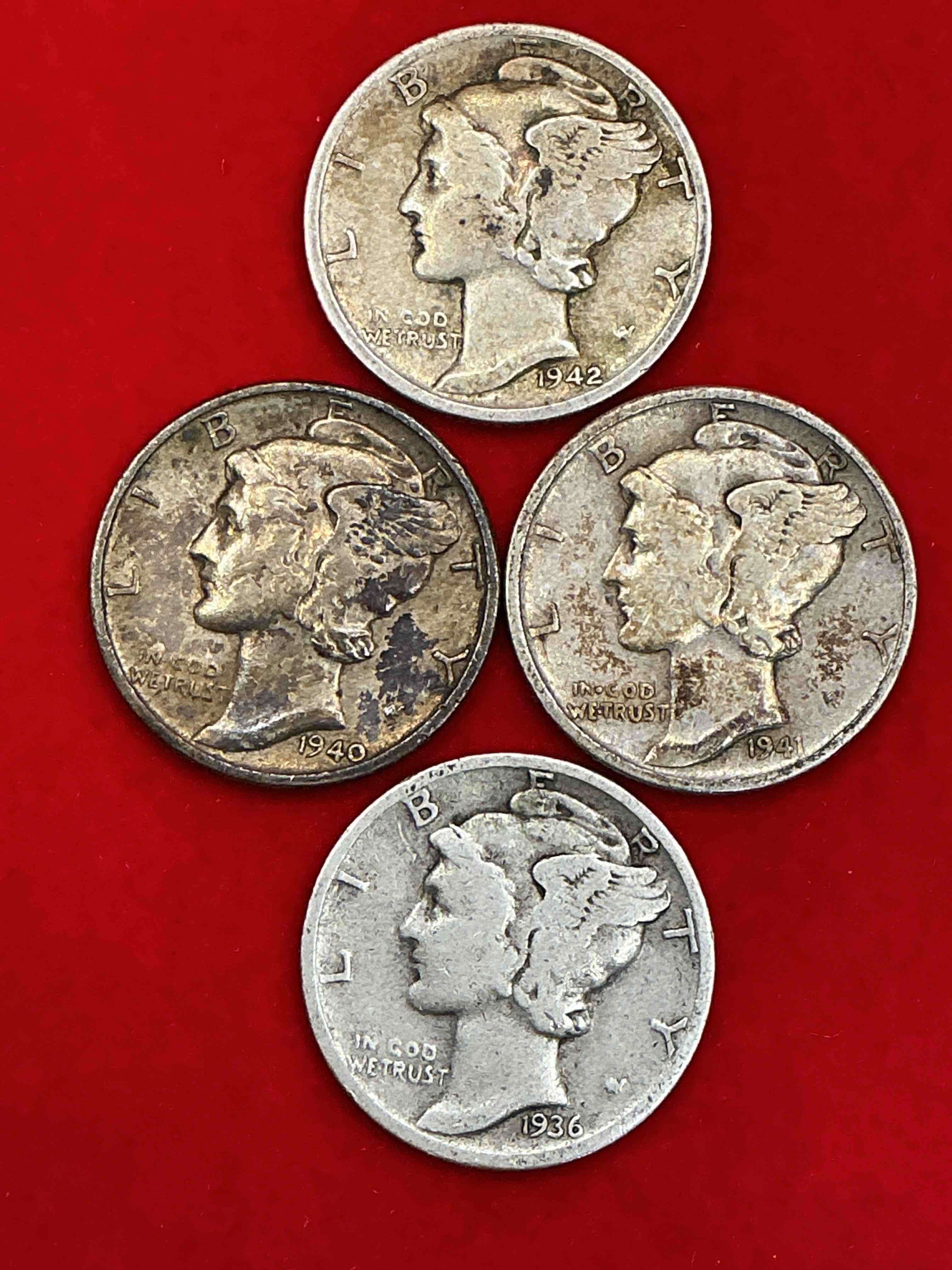 antique u.s. pure fine silver mercury dimes! silver mercury dimes were minted from 1916-1945 & have become serious collector items! check out these awesome examples, all in nice, circulated condition with visible dates & varying years! rare to have visible dates! makes for a great investment in precious metals, mercury dimes are 90% pure fine silver! they don't make em' like this anymore!