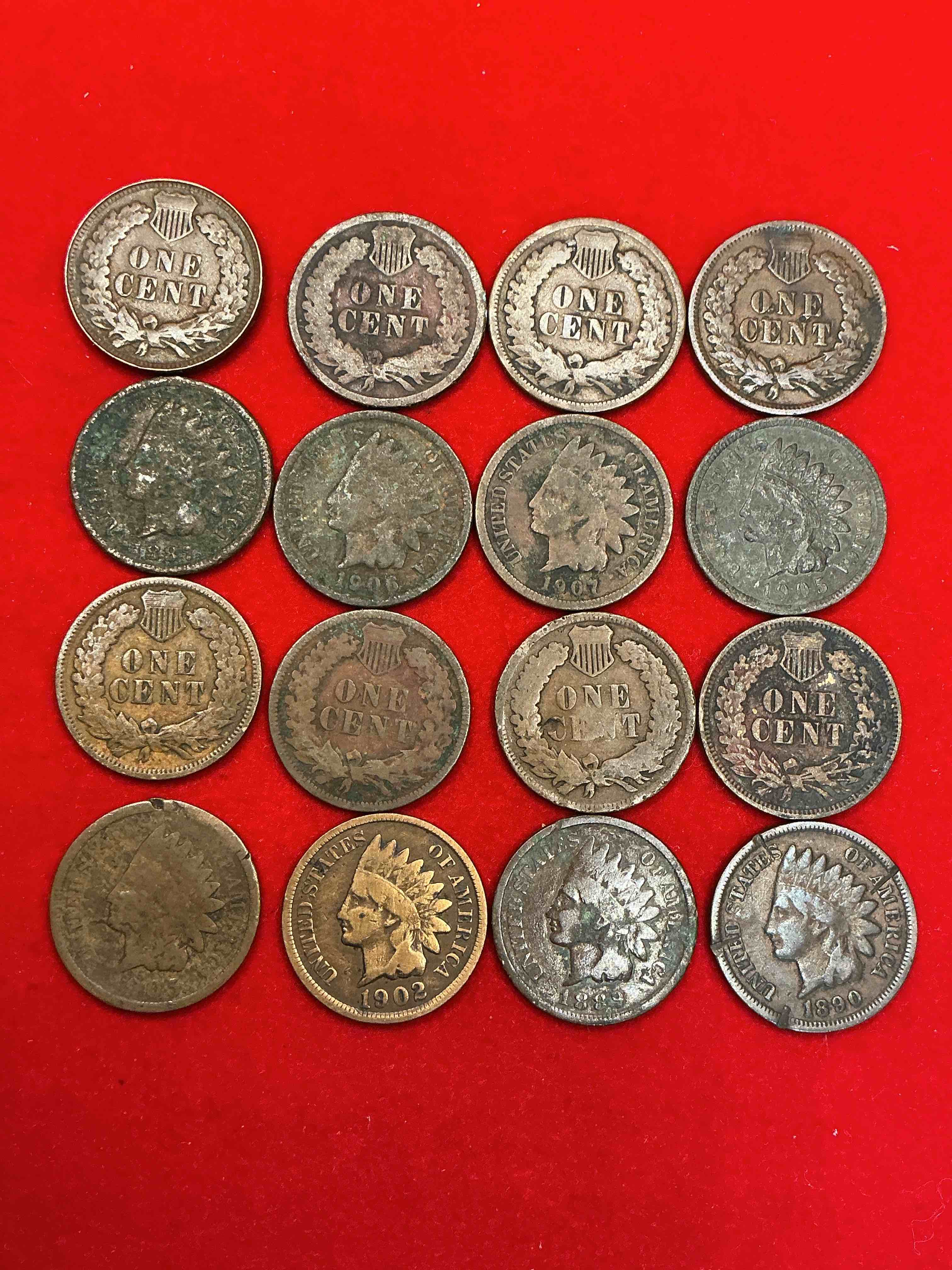 Condition photo showing Good Condition for indian head pennies! these gorgeous u.s. pennies were minted from 1859-1909 & have become serious collector items! the "indian head" design is actually a representation of lady liberty wearing an indian headdress. here are beautiful, well-kept examples representing many different mint years! great for collecting, investing & learning history, & rare with visible dates!