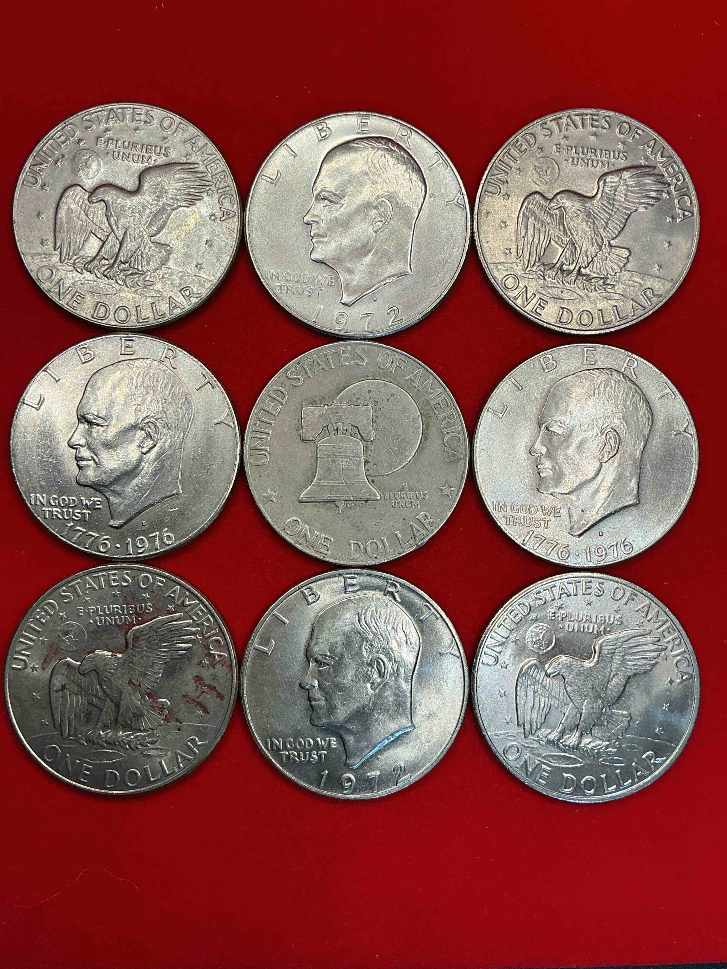 Condition photo showing Good Condition for gorgeous eisenhower dollar coins! these striking, large u.s. coins were minted from 1971-1978. here are gorgeous examples of “ike" dollars from 1976 & more! these coins have become immensely popular with collectors & some have great toning!