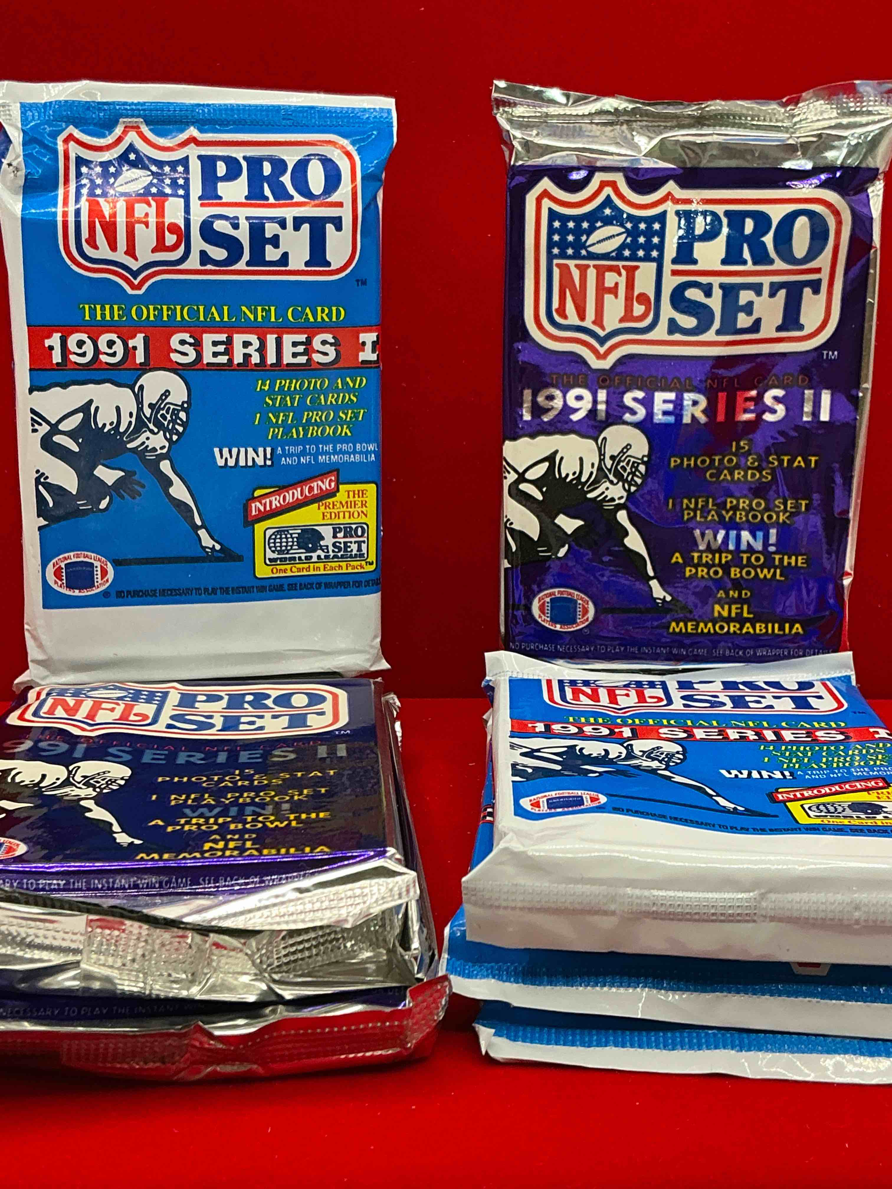 Condition photo showing New/Like New for wow! 1991 pro set football sealed card packs series i & ii, direct from original retail case!highly sought after by collectors as this year is loaded with high profile cards!search for cards from barry sanders, deion sanders, troy aikman, michael irvin & much more! getting hard to find!