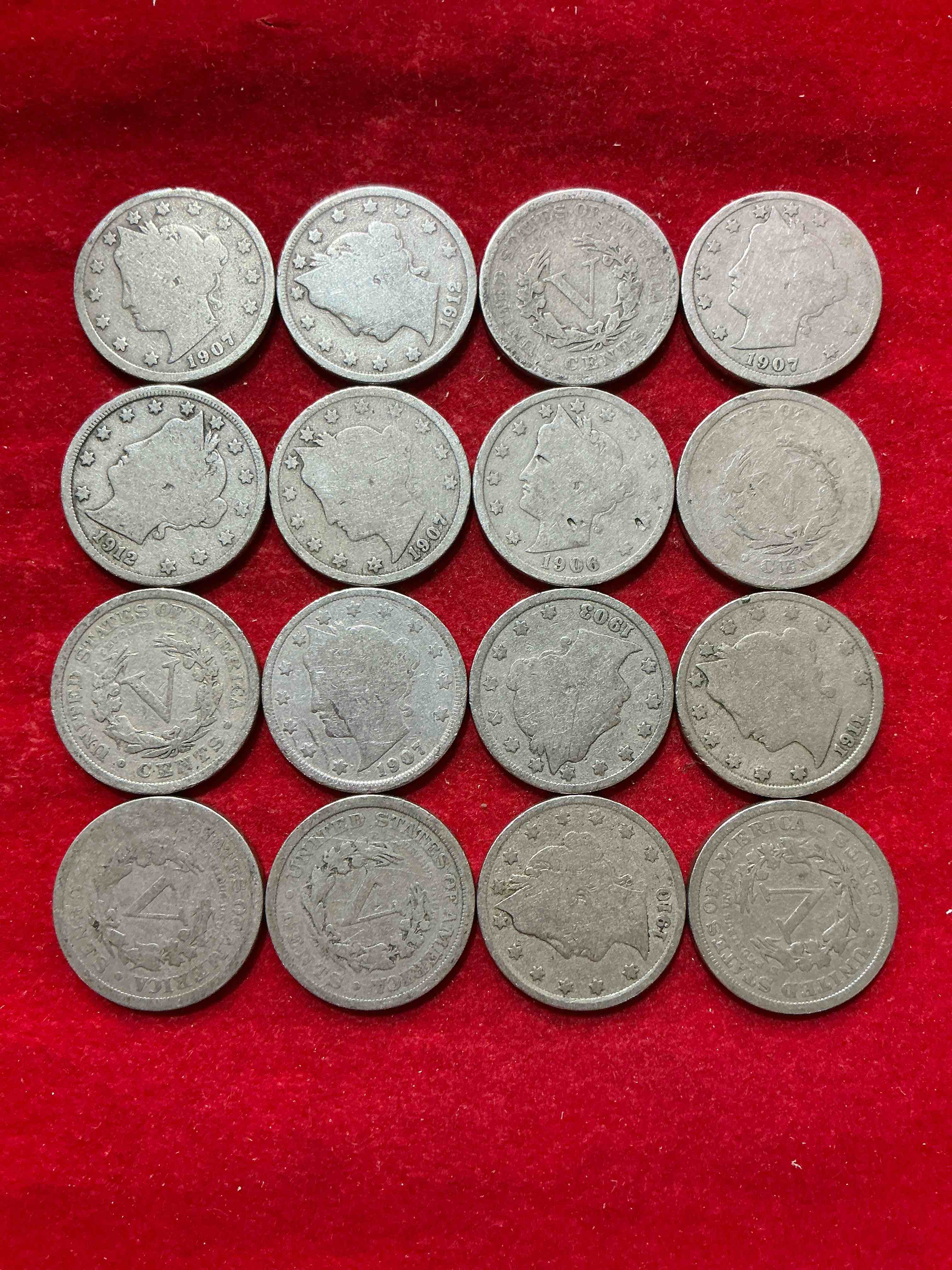 Condition photo showing Good Condition for antique u.s. v nickels! think of the history these coins have seen!, liberty head v nickels were minted up until 1913 & were the style of nickels before buffalo nickels. own some cool pieces of history! rare to see these coins with the "date on" in circulated condition!