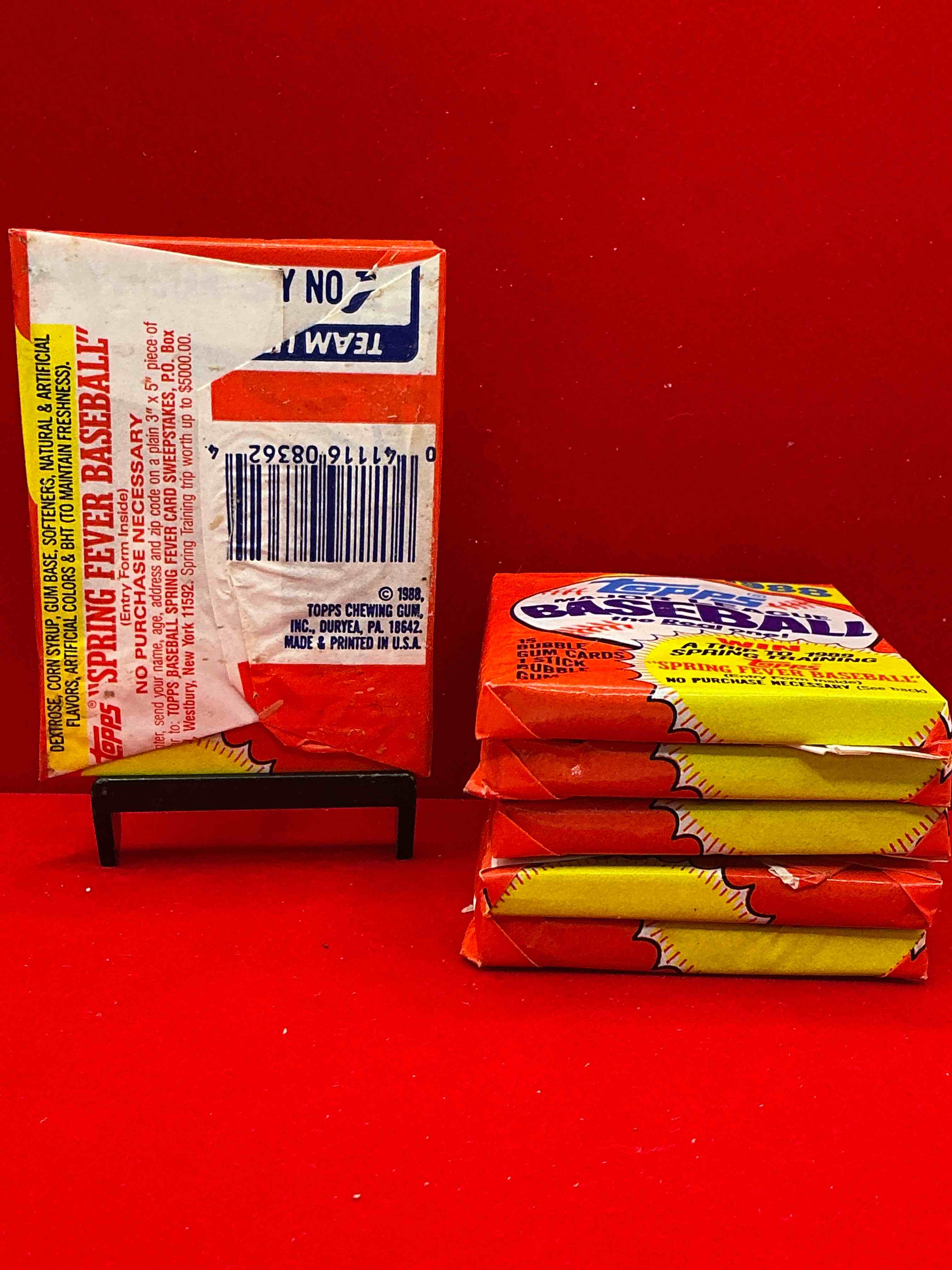 Condition photo showing New/Like New for 80's baseball fan's rejoice! 1988 topps baseball unopened wax packs full of collectible trading cards! search for valuable don mattingly "world of baseball" & nolan ryan cards worth hundreds in perfect condition!