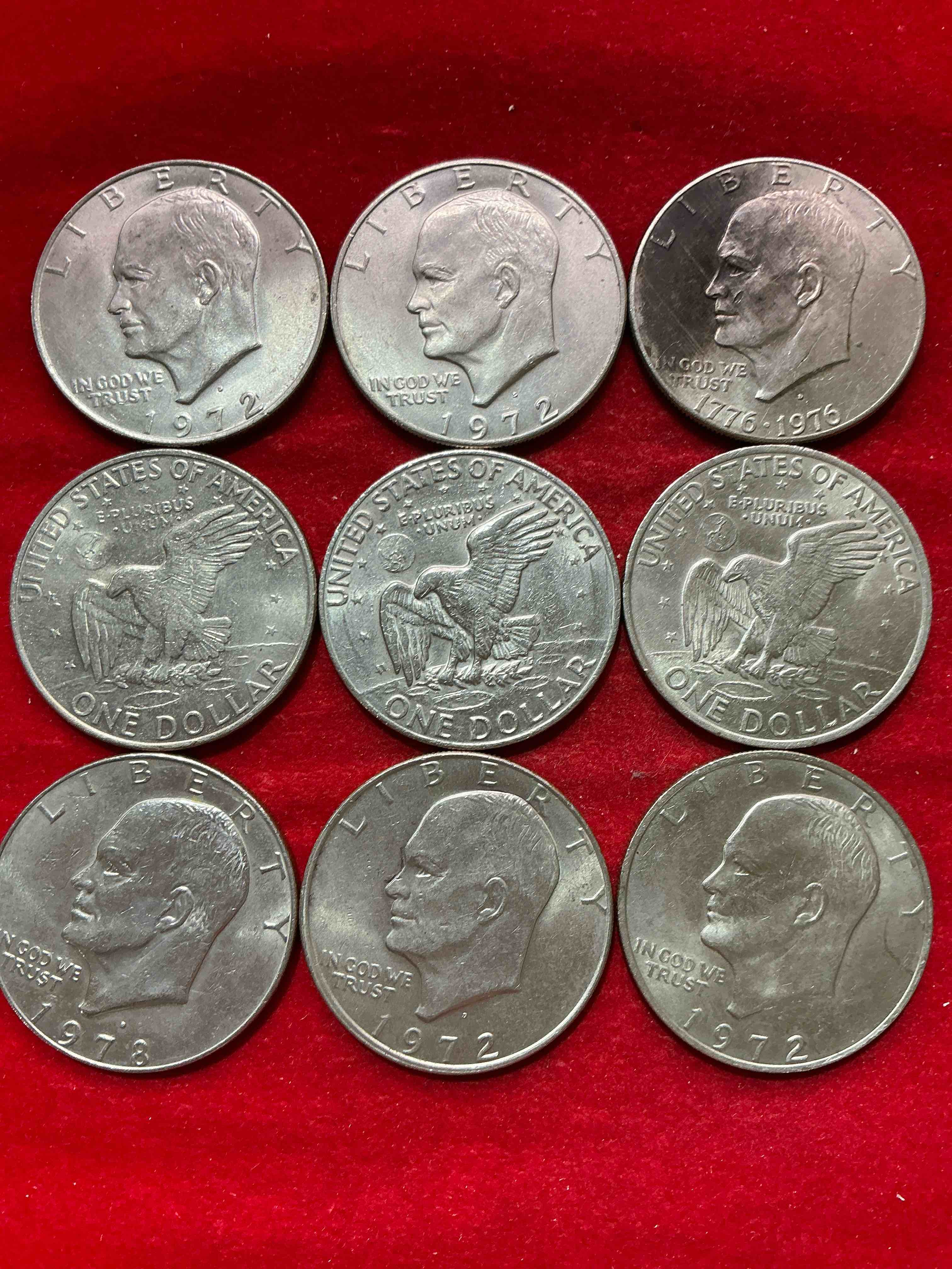 Condition photo showing Good Condition for gorgeous eisenhower dollar coins! these striking, large u.s. coins were minted from 1971-1978. here are gorgeous examples of “ike" dollars from 1976 & more! these coins have become immensely popular with collectors & some have great toning!