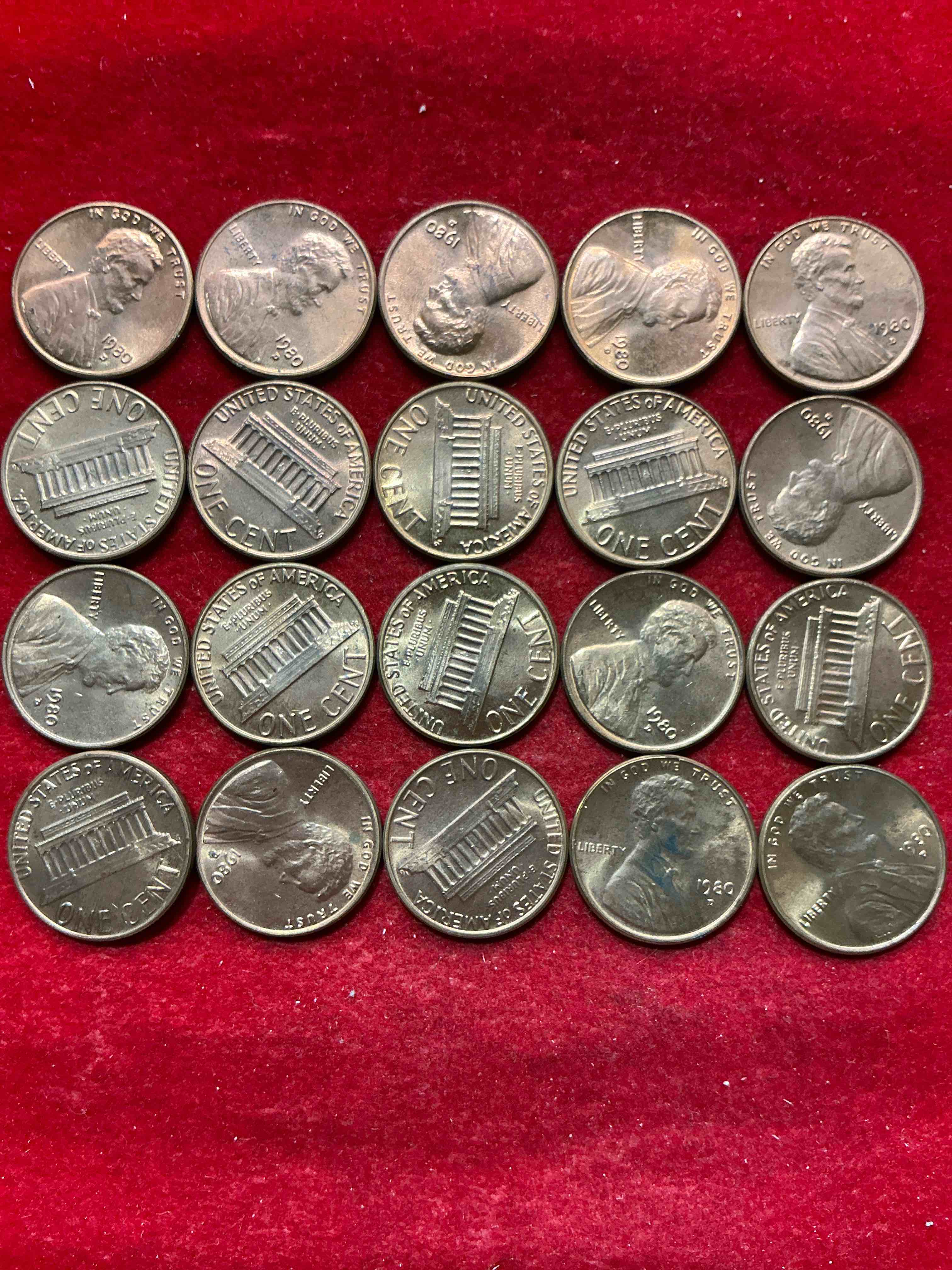 1980 uncirculated pennies! what a year in american history! miracle on ice! regan revolution! mount st.helens eruption! grab a piece of american history!