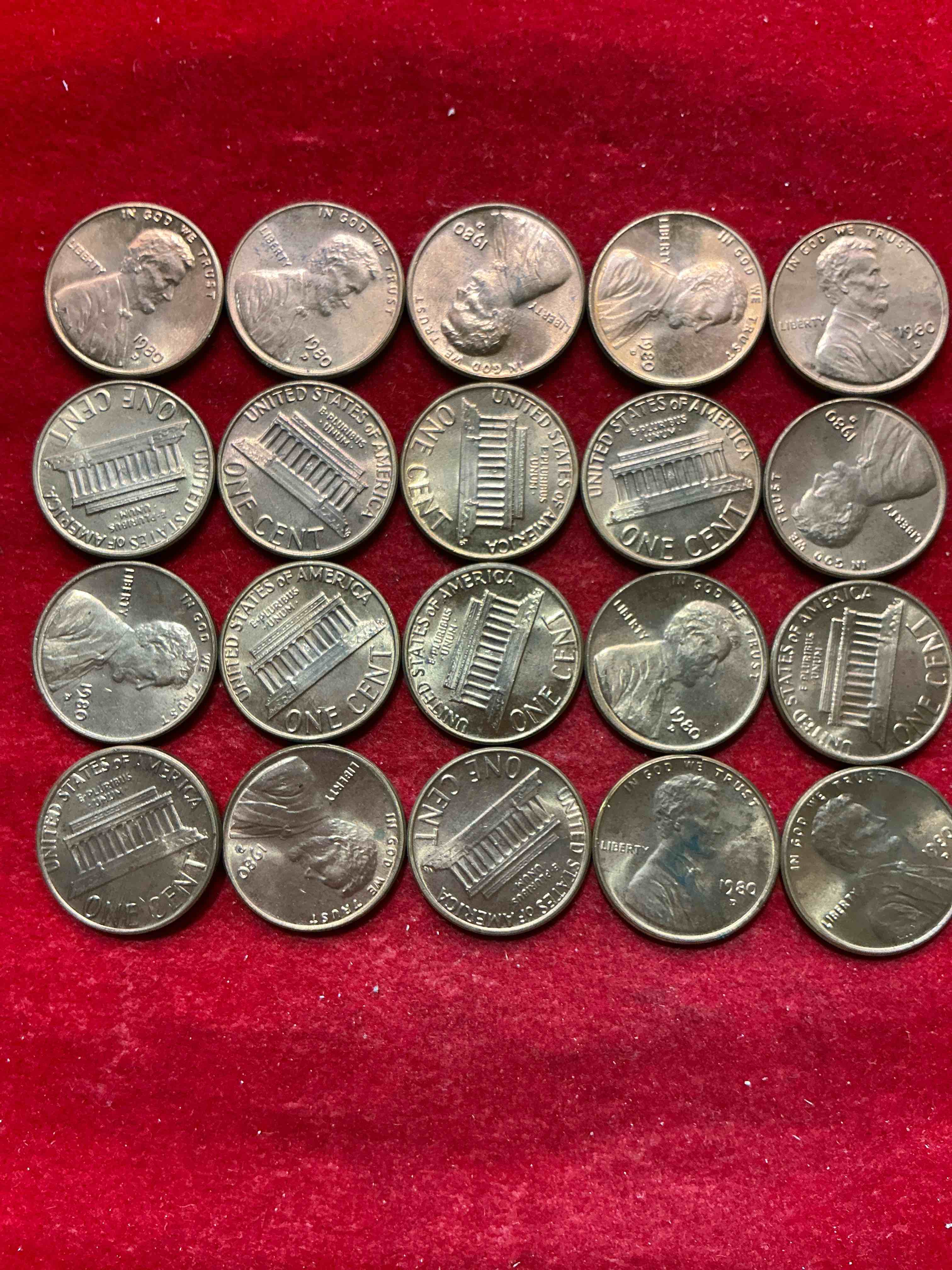 Condition photo showing New/Like New for 1980 uncirculated pennies! what a year in american history! miracle on ice! regan revolution! mount st.helens eruption! grab a piece of american history!