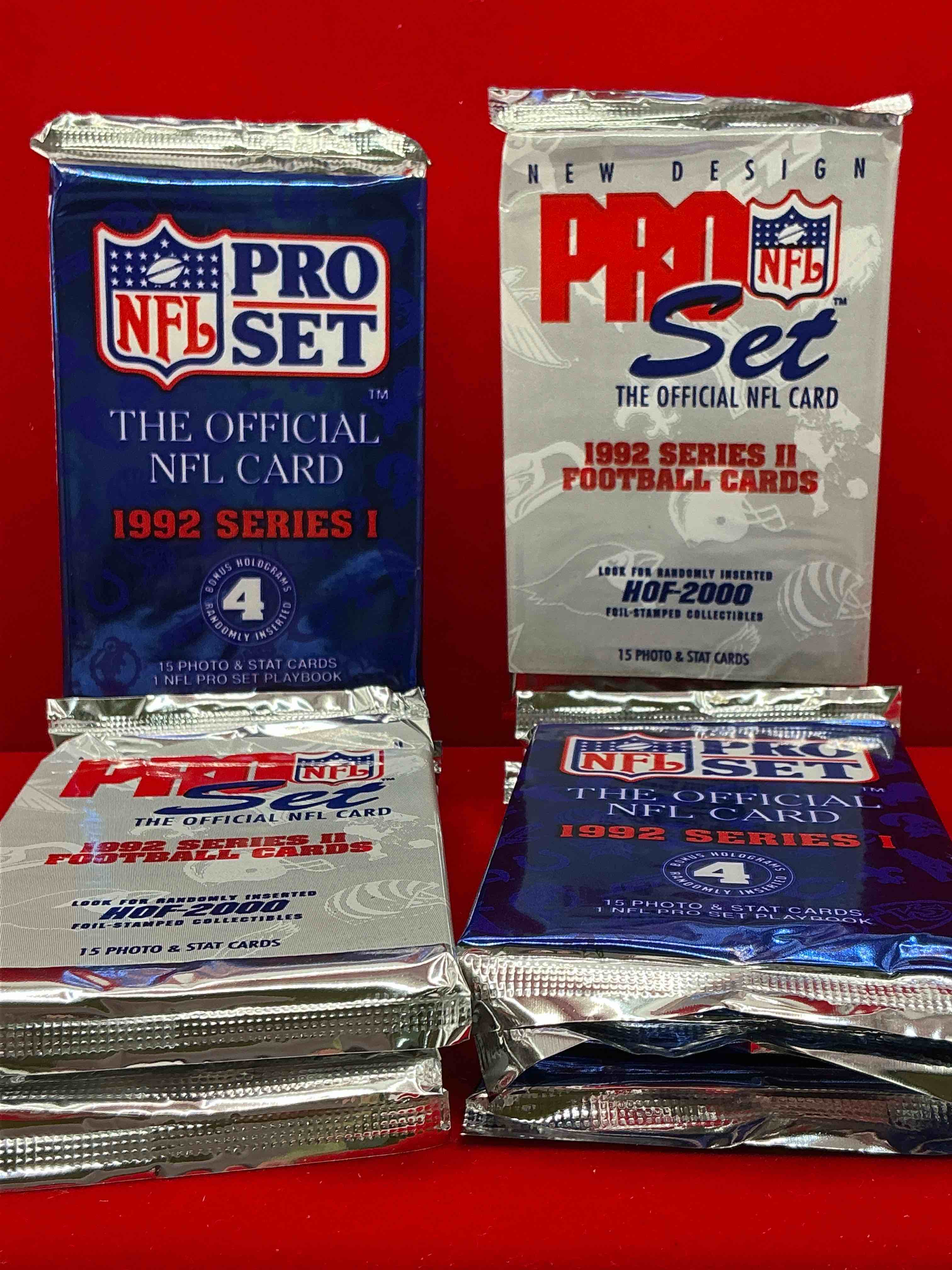 Condition photo showing New/Like New for nfl pro set! wow! 1992 series i & ii football cards! possible rice, montana, elway, sanders, jackson & more! search for limited edition randomly inserted hof 2000 stamped collectibles!