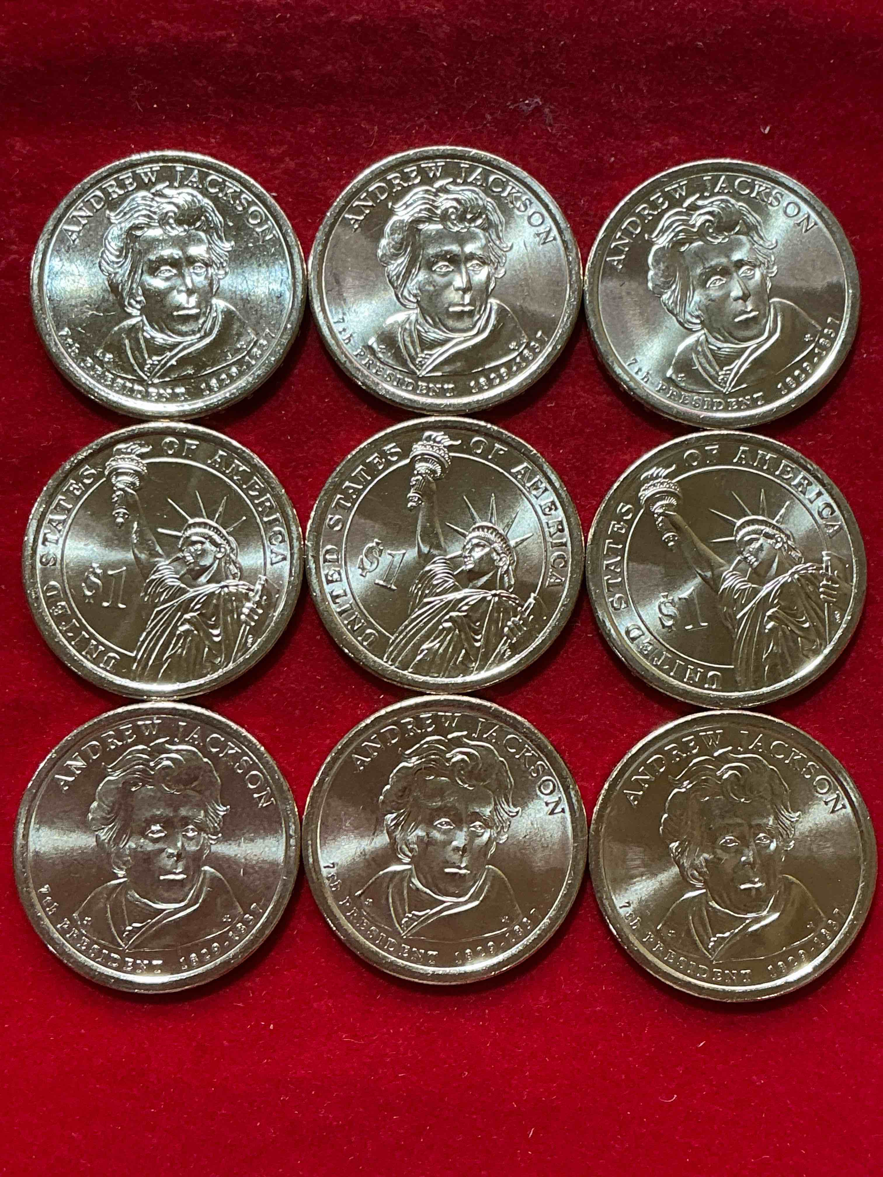 andrew jackson 2008 one dollar presidential coins! uncirculated brilliant coins! these coins are in mint condition, and some of the most collectible coins out there! rare, uncirculated, one dollar coins featuring andrew jackson!