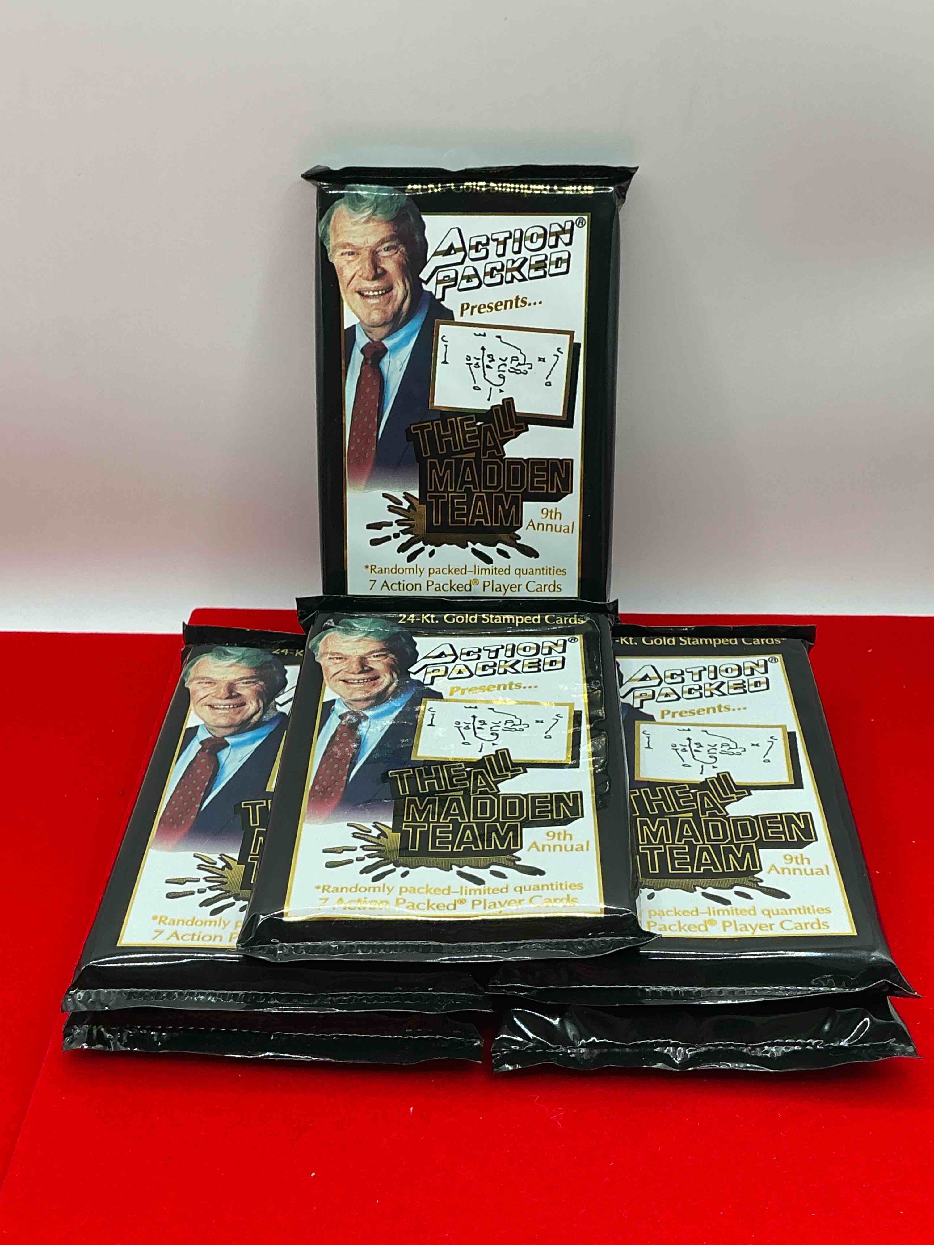 Condition photo showing New/Like New for 1993 nfl action packed rookie update series! 6 card lot! guaranteed star card inside! possible 24k gold leaf cards! awesome nfl packs! search for stars, michael irvin, jerry rice, joe montana, bo jackson, barry sanders & more!