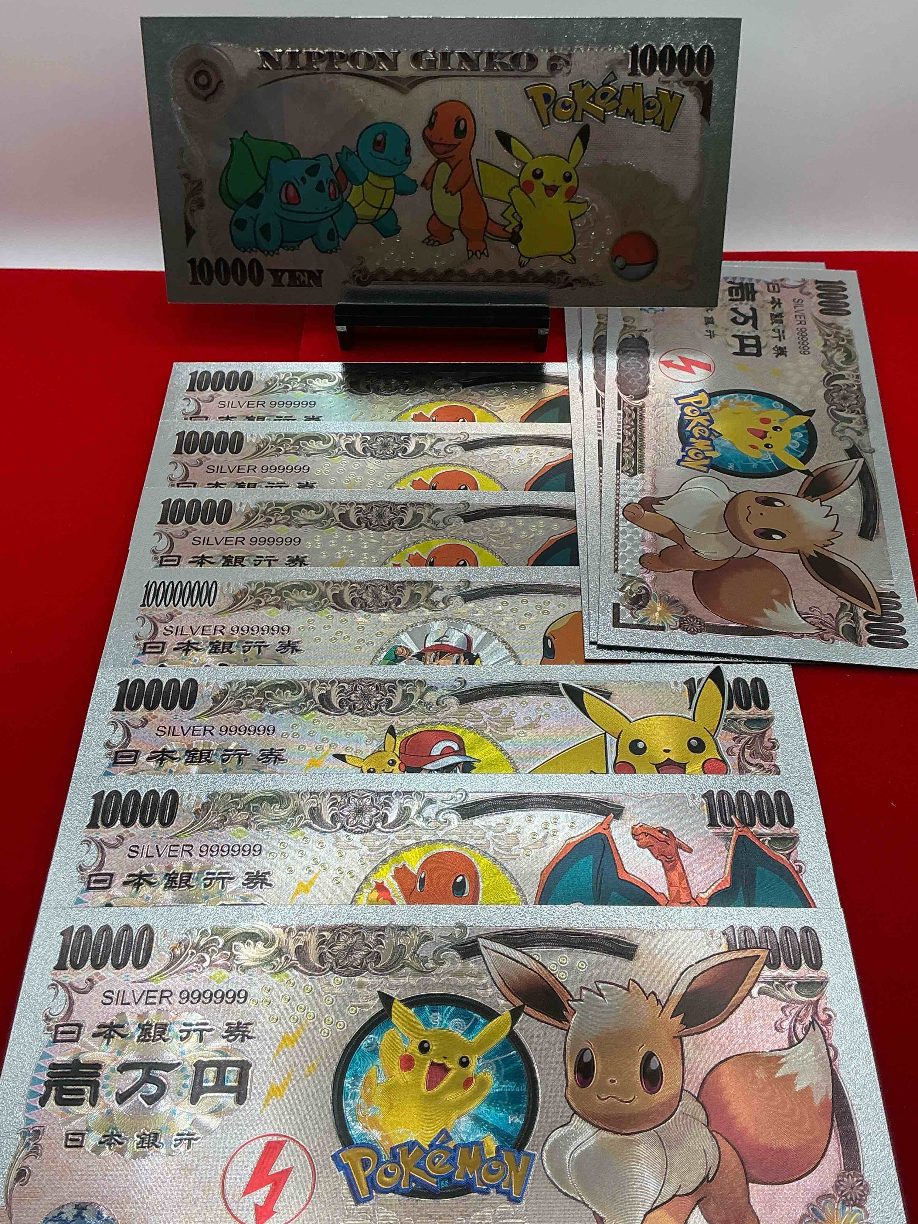 Condition photo showing New/Like New for pokémon novelty silver in color dollars! 12 bill lot! ultra cool novelty 1,000,000 pokémon bill with characters & cool designs! rare & hard to get!